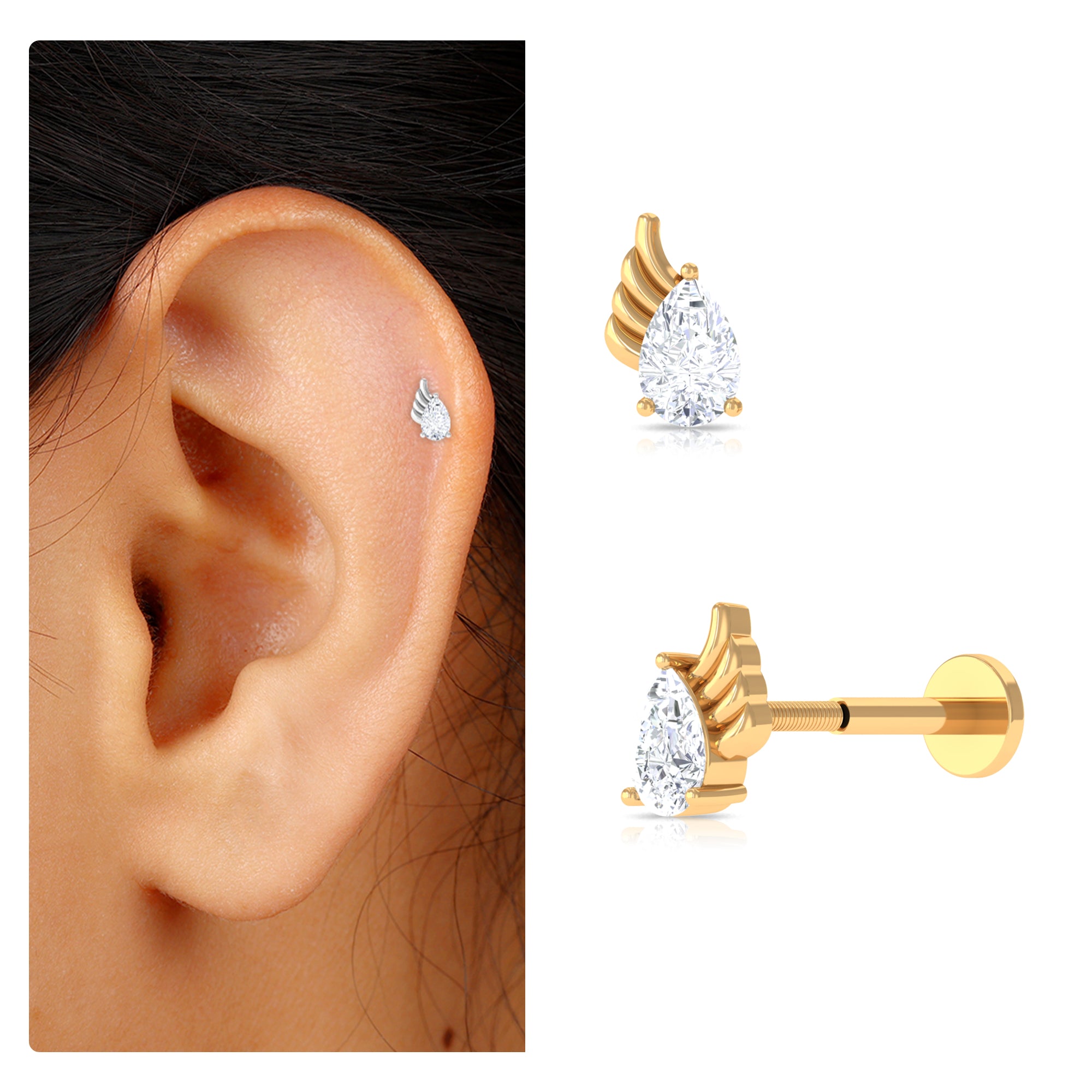 Rosec Jewels-Pear Shape Moissanite Wing Cartilage Earring