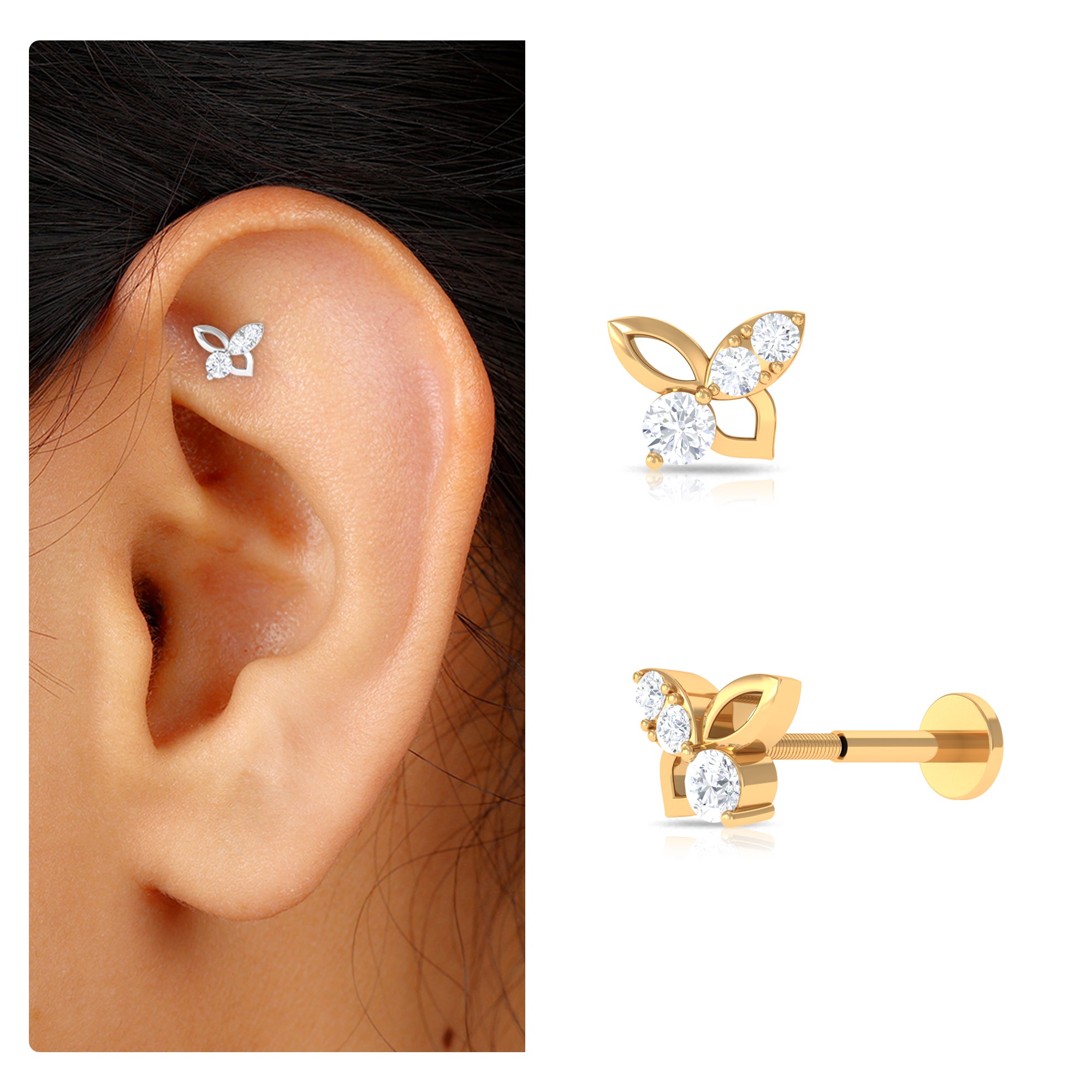 Rosec Jewels-Exquisite Moissanite Butterfly Second Hole Earring