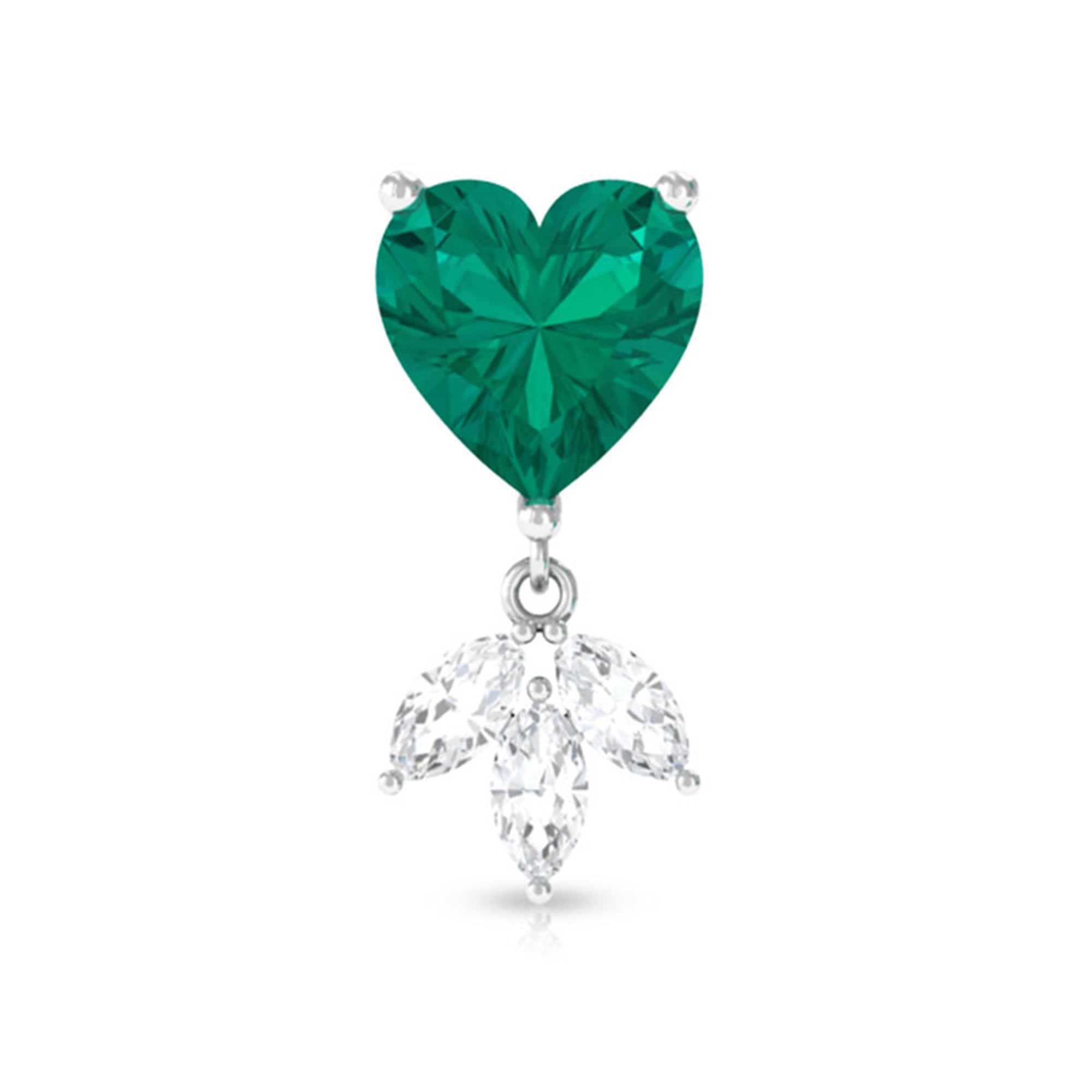 Rosec Jewels-Heart Created Emerald and Moissanite Helix Drop Earring