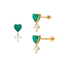 Rosec Jewels-Heart Created Emerald and Moissanite Helix Drop Earring