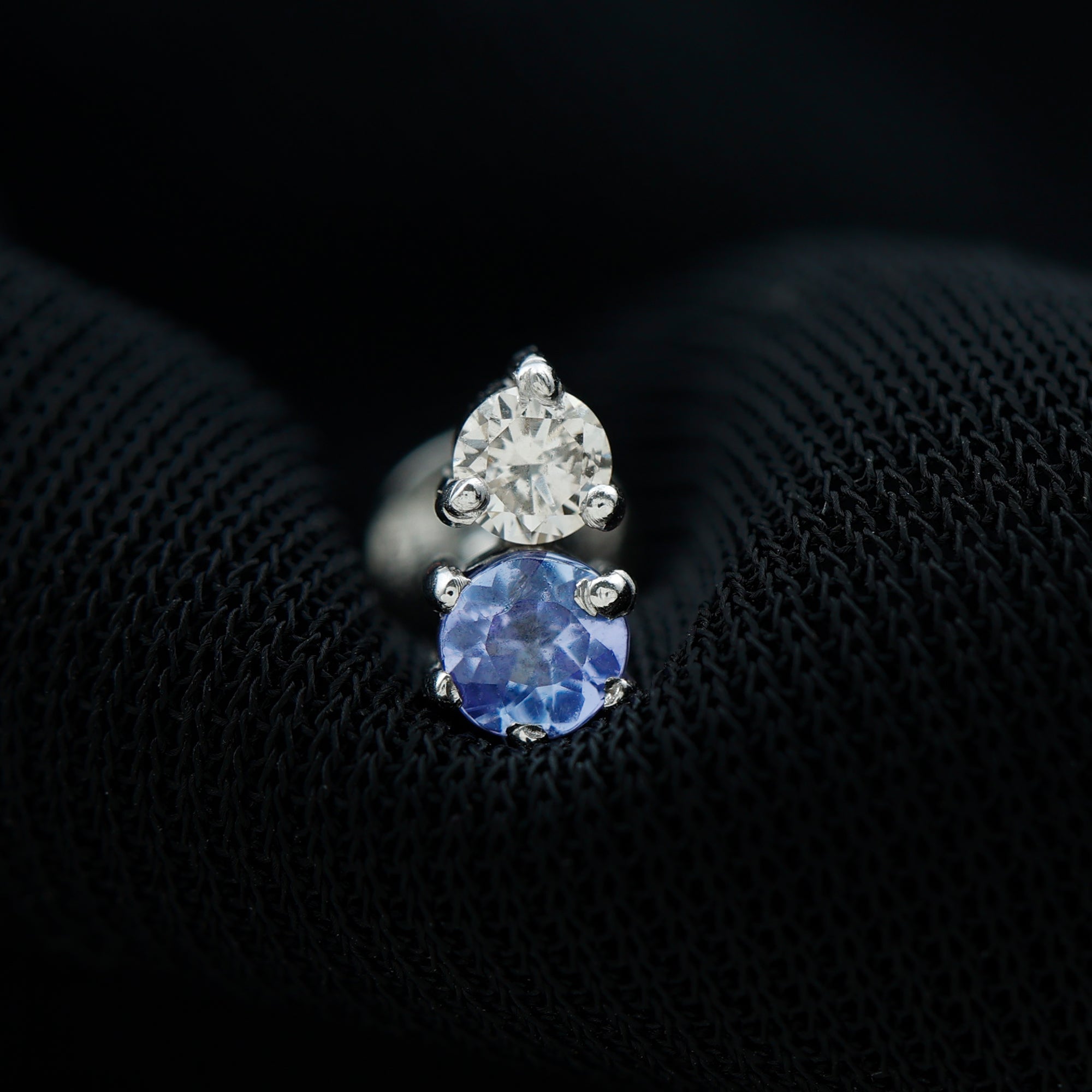 Rosec Jewels-Round Cut Tanzanite and Diamond Two Stone Conch Earring