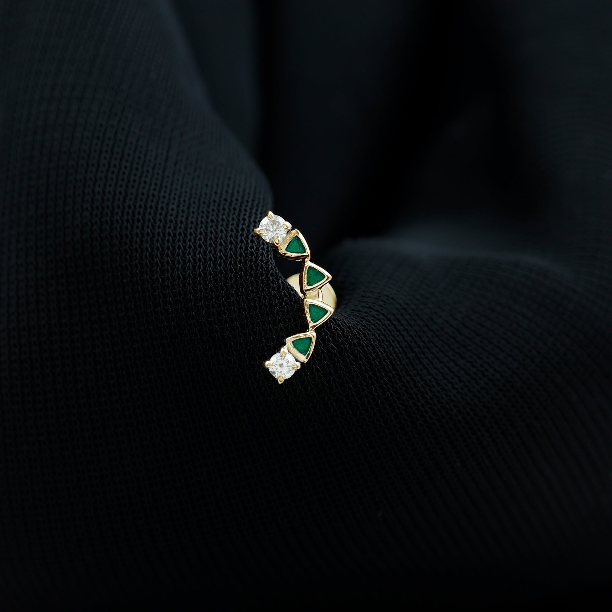 Rosec Jewels-Round Cut Diamond Crawler Helix Earring with Green Enamel