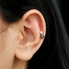 Rosec Jewels-Round Black Onyx and Moissanite Helix Drop Earring