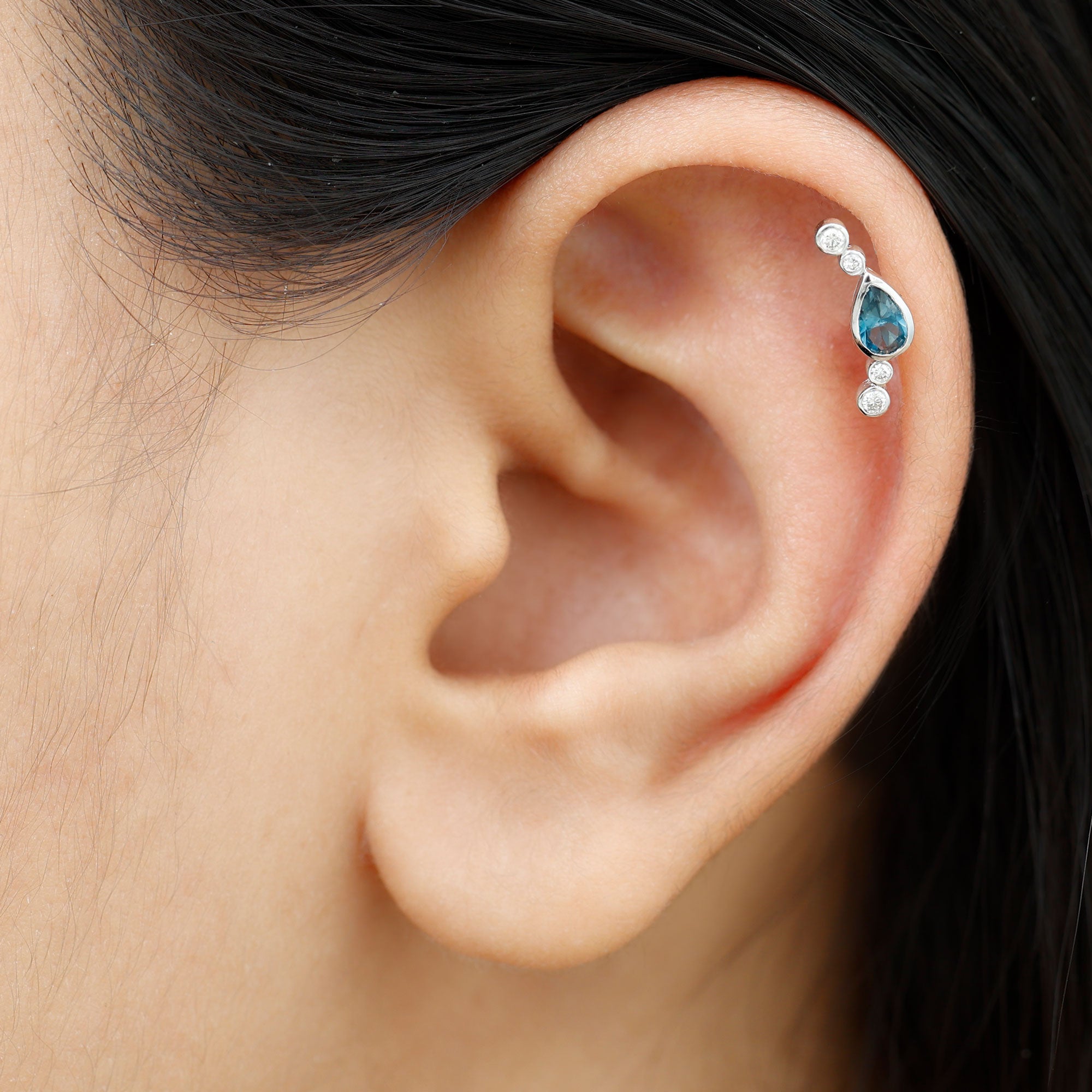 Rosec Jewels-London Blue Topaz Ear Crawler Earring with Diamond