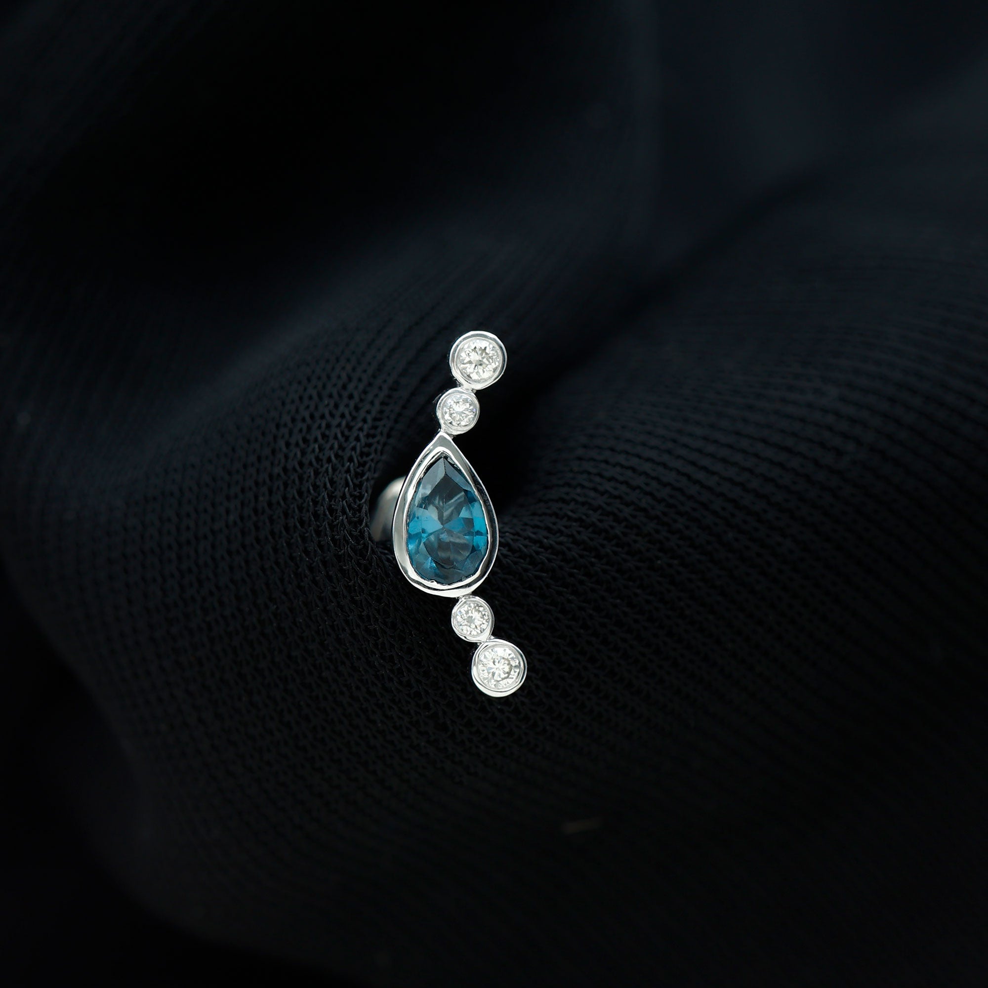 Rosec Jewels-London Blue Topaz Ear Crawler Earring with Diamond