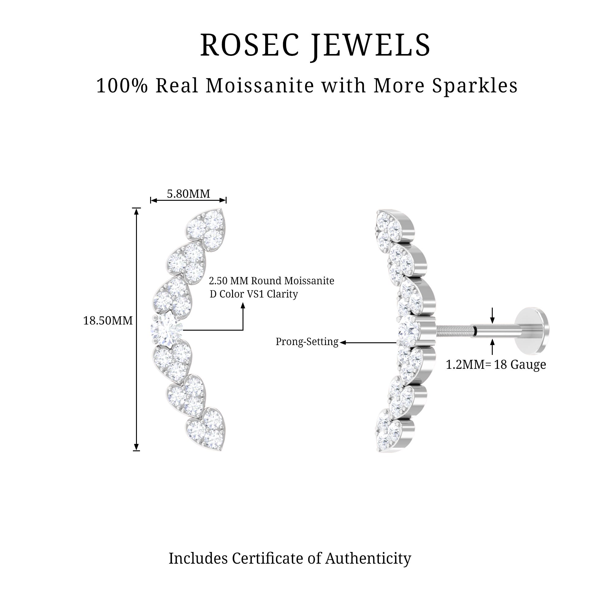 Rosec Jewels-Moissanite Heart Earring for Cartilage Piercing