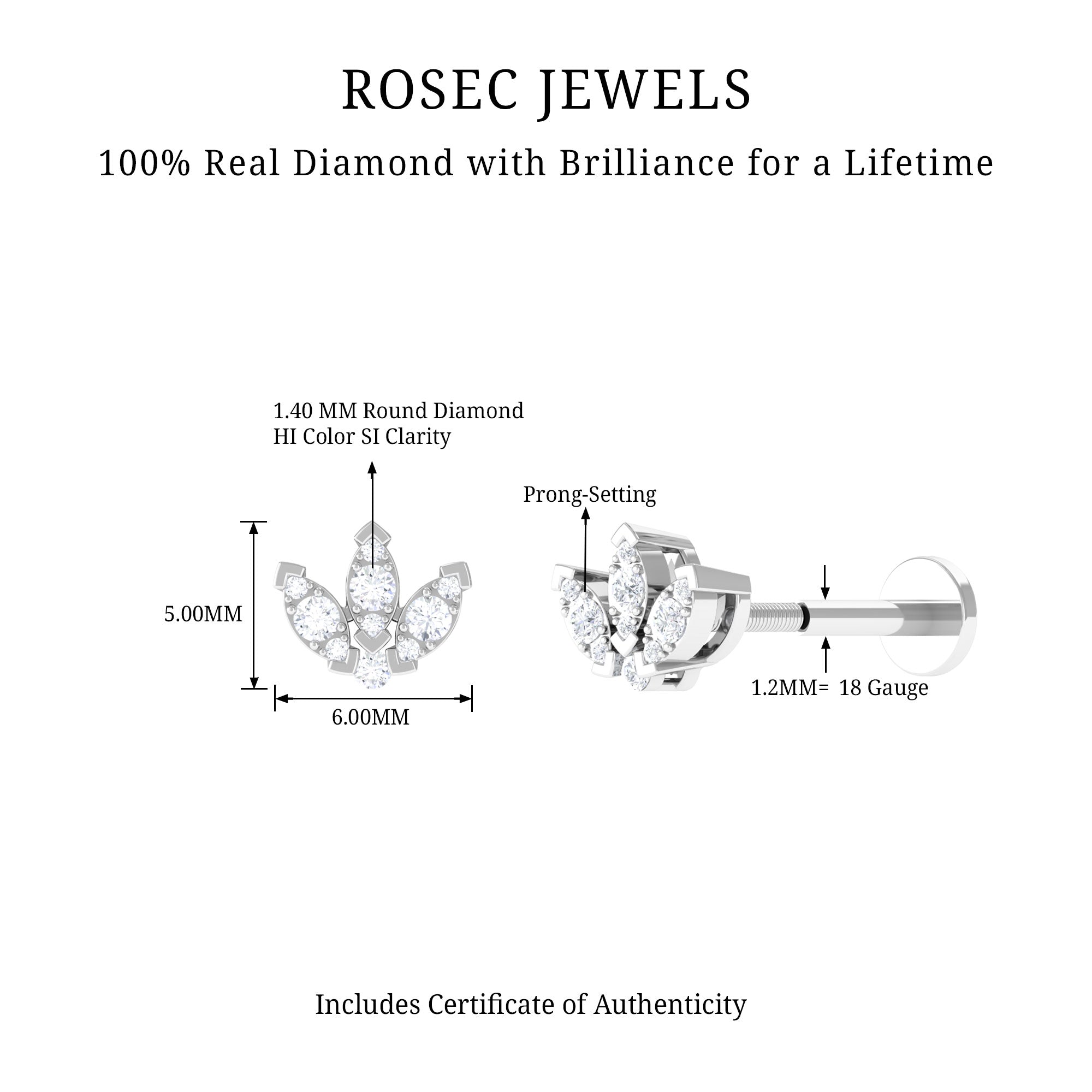 Rosec Jewels-Exquisite Diamond Lotus Flower Earring for Helix Piercing