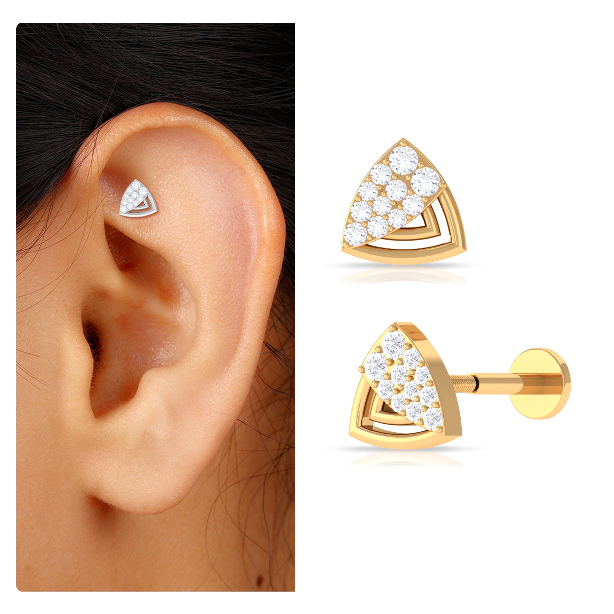 Rosec Jewels-Minimal Moissanite Triangle Geometric Helix Earring