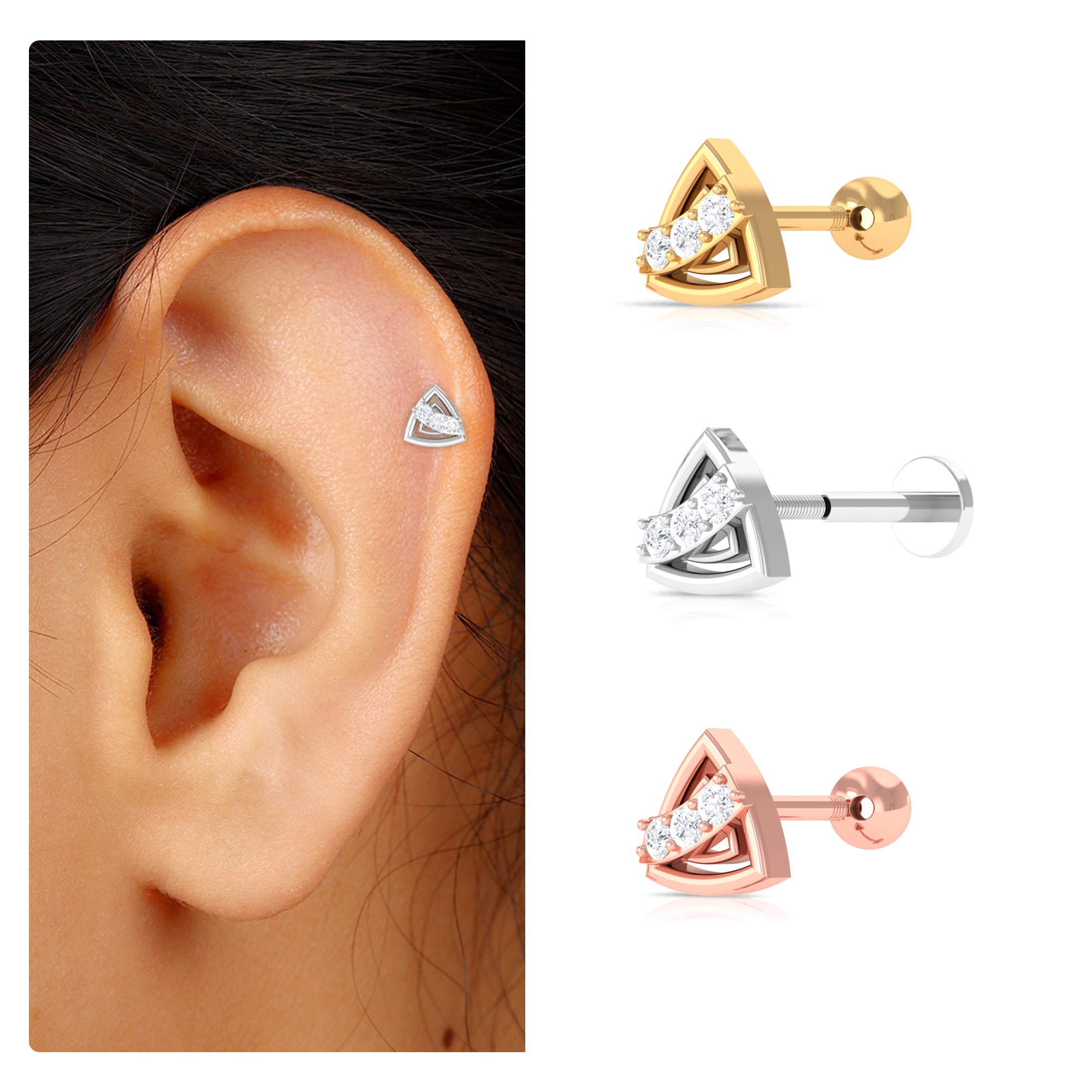 Rosec Jewels-Minimal Diamond Triangle Earring for Conch Piercing