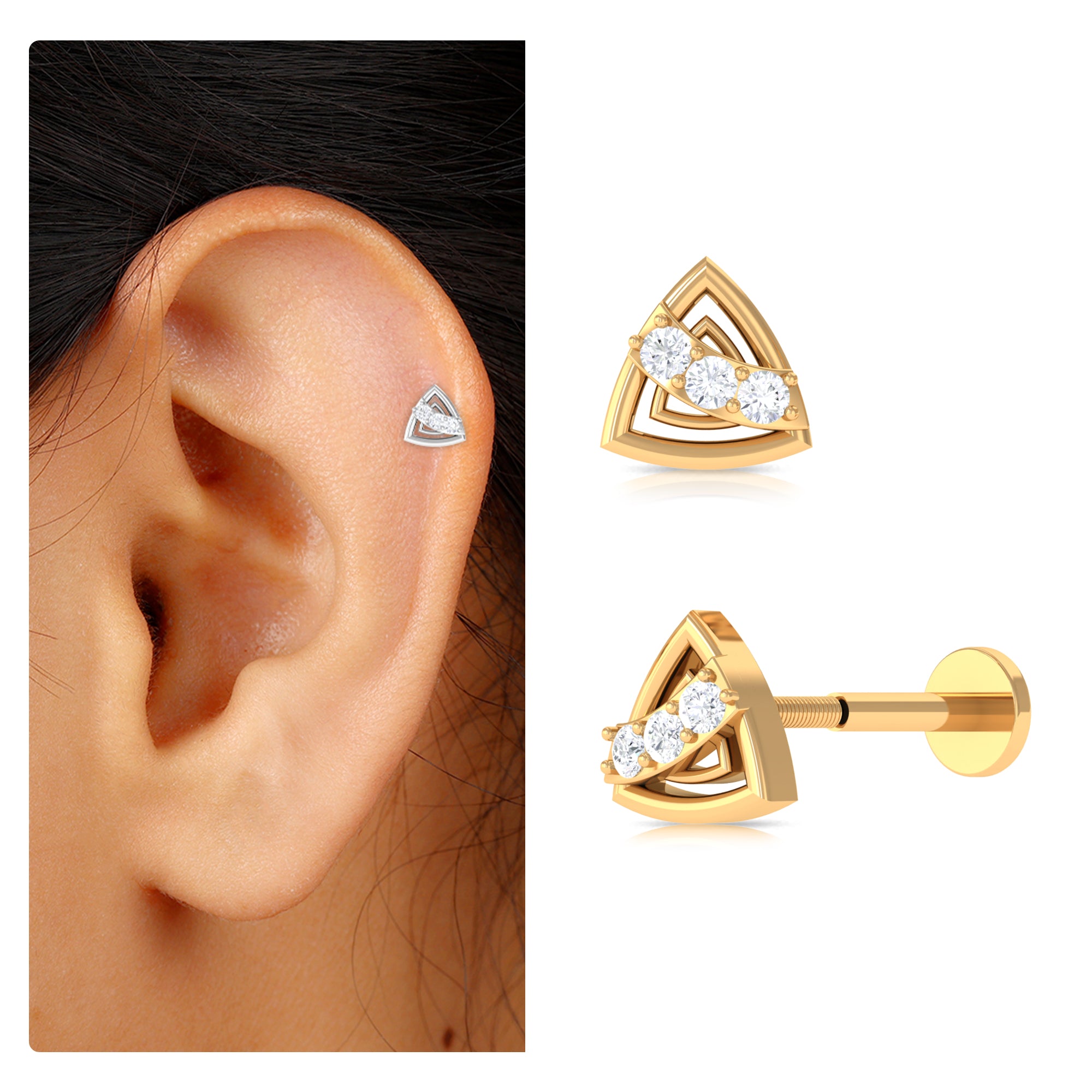 Rosec Jewels-Minimal Diamond Triangle Earring for Conch Piercing