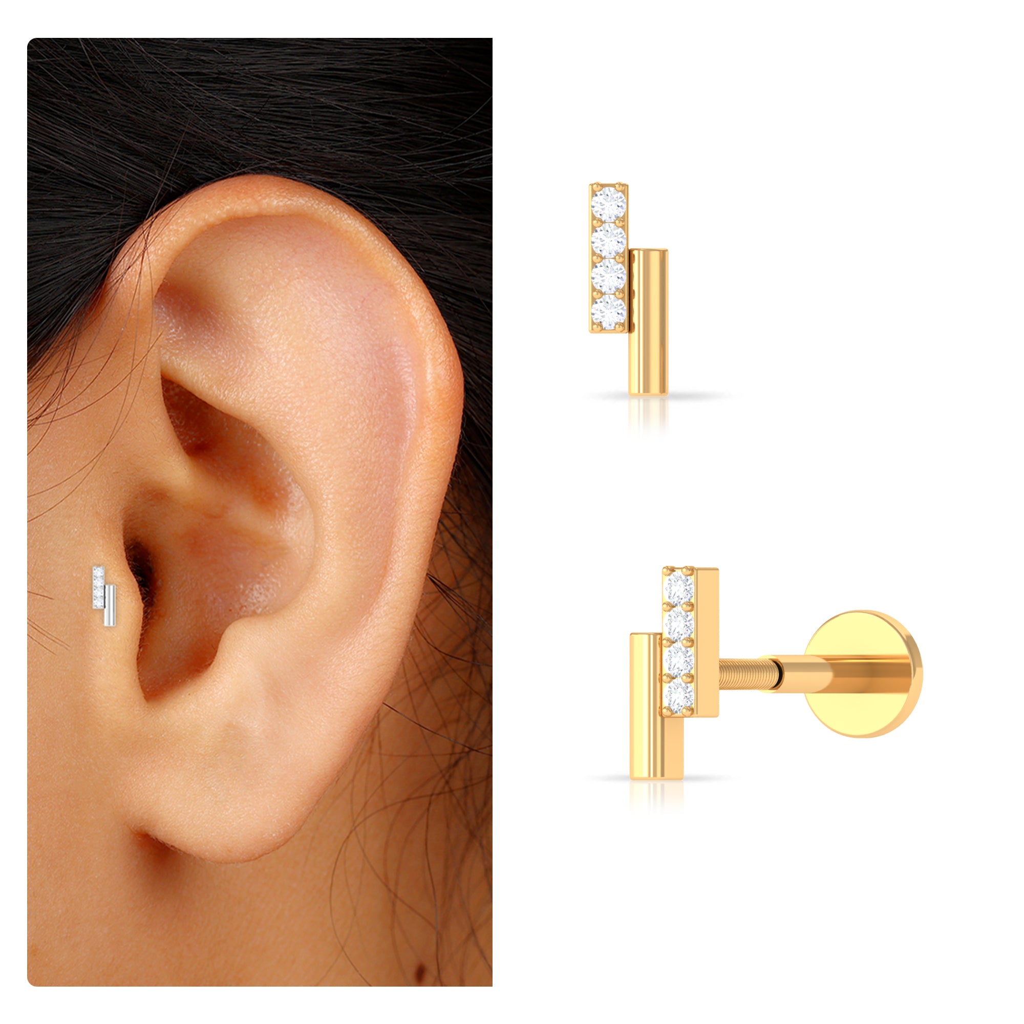 Rosec Jewels-Minimalist Diamond Bar Gold Tragus Earring