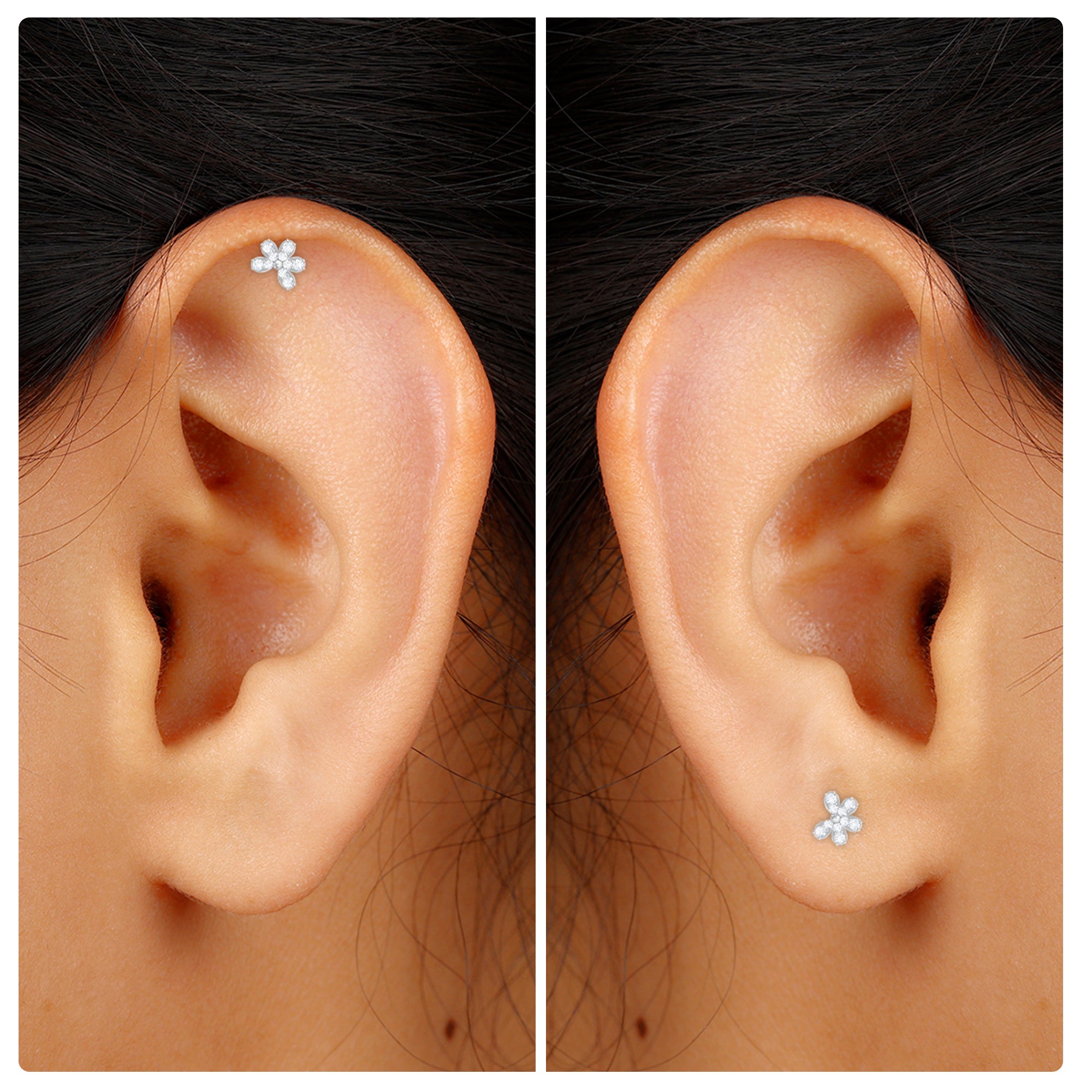 Rosec Jewels-Certified Moissanite Gold Floral Earring for Tragus Piercing