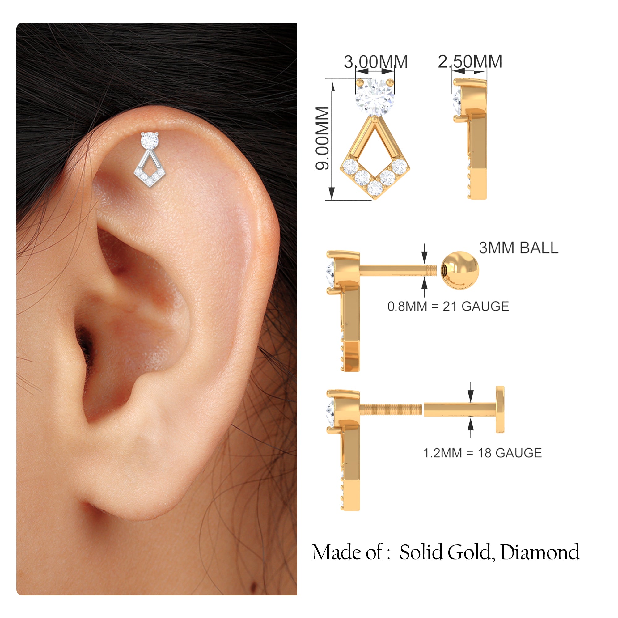 Rosec Jewels-Minimalist Moissanite Unique Geometric Earring in Gold