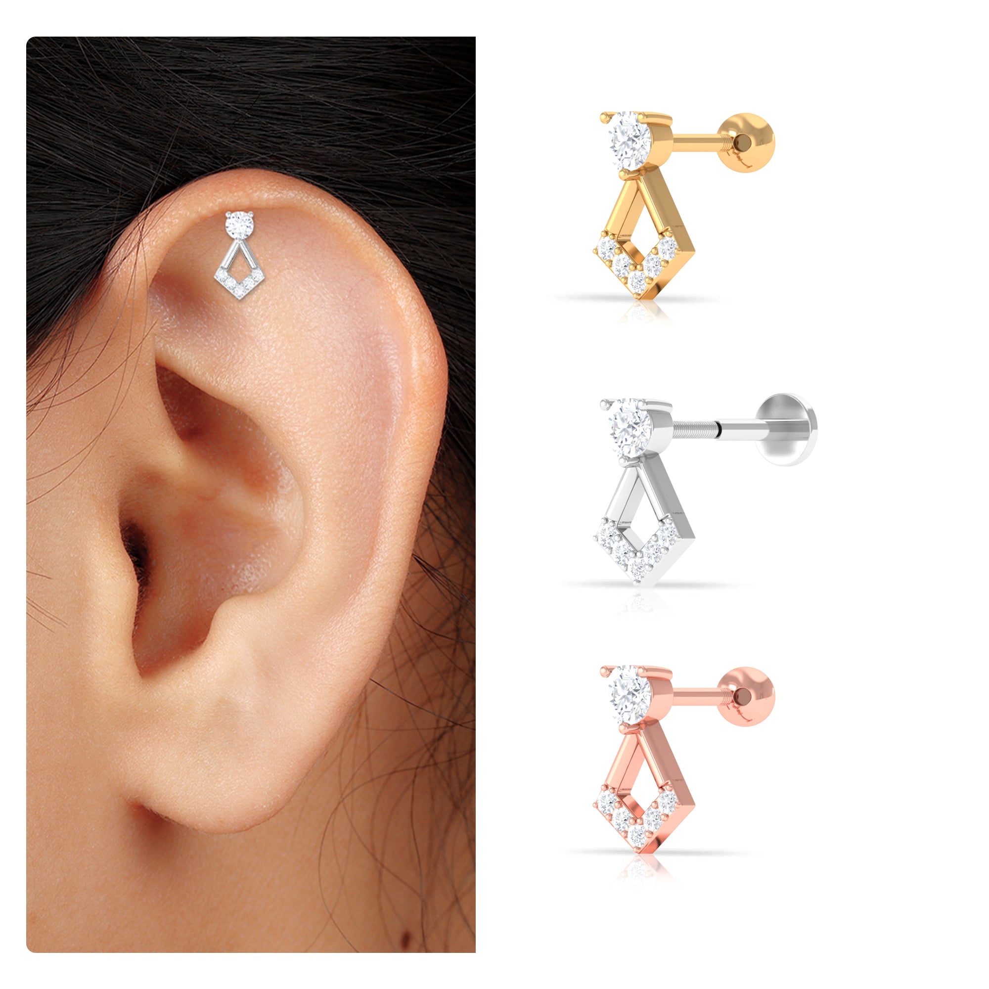 Rosec Jewels-Minimalist Moissanite Unique Geometric Earring in Gold