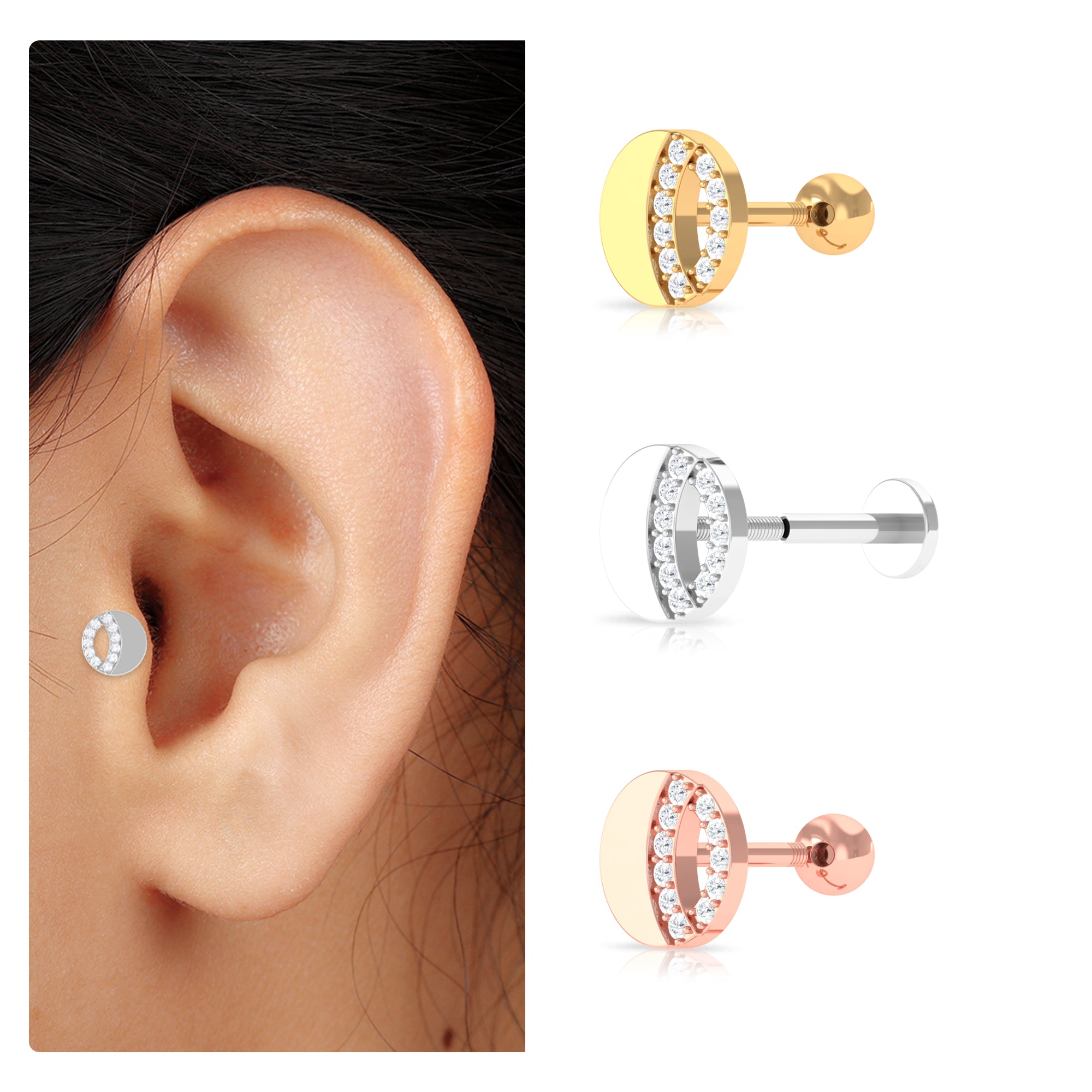 Rosec Jewels-Unique Moissanite Circle Helix Earring in Gold