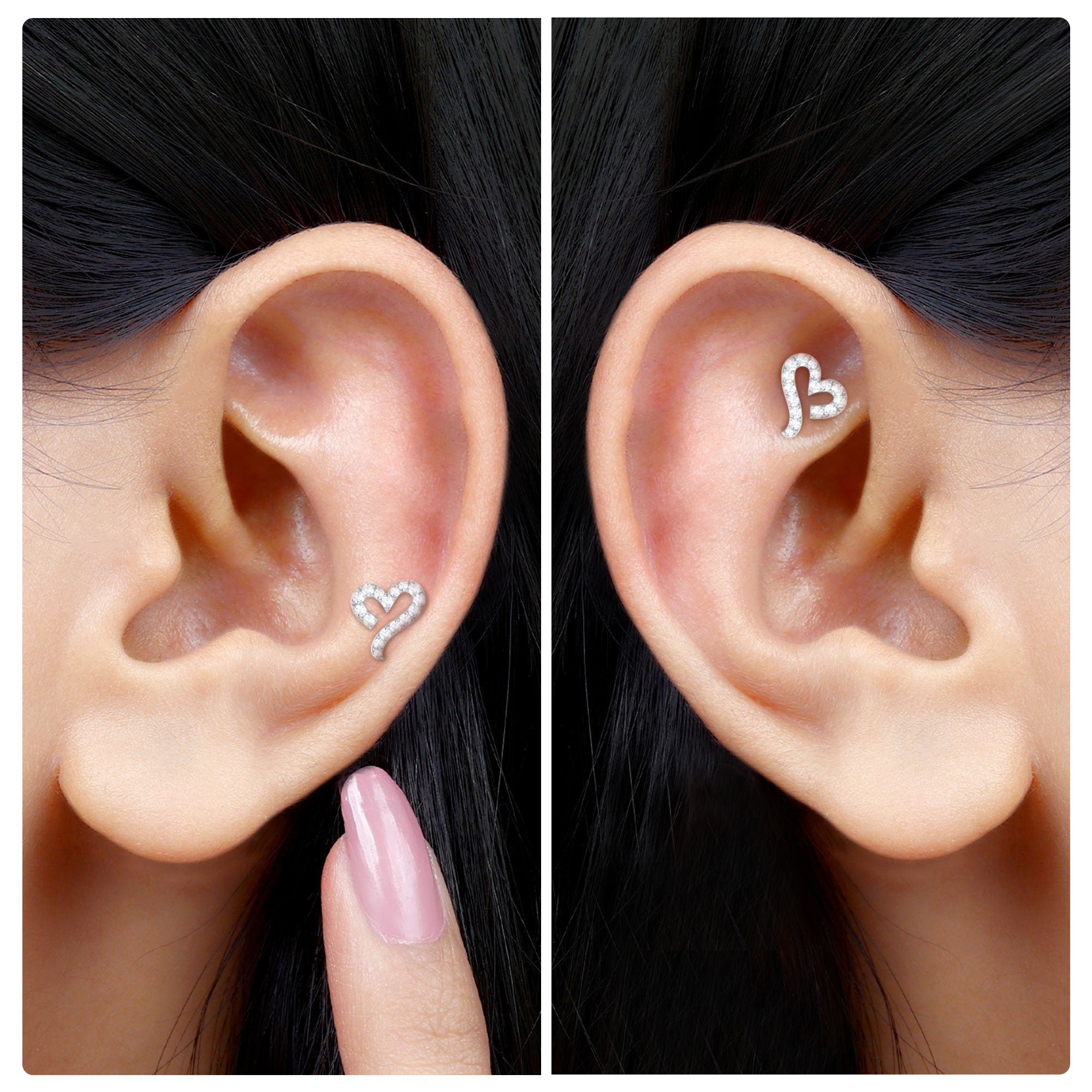 Rosec Jewels-Moissanite Open Heart Earring for Helix Piercing