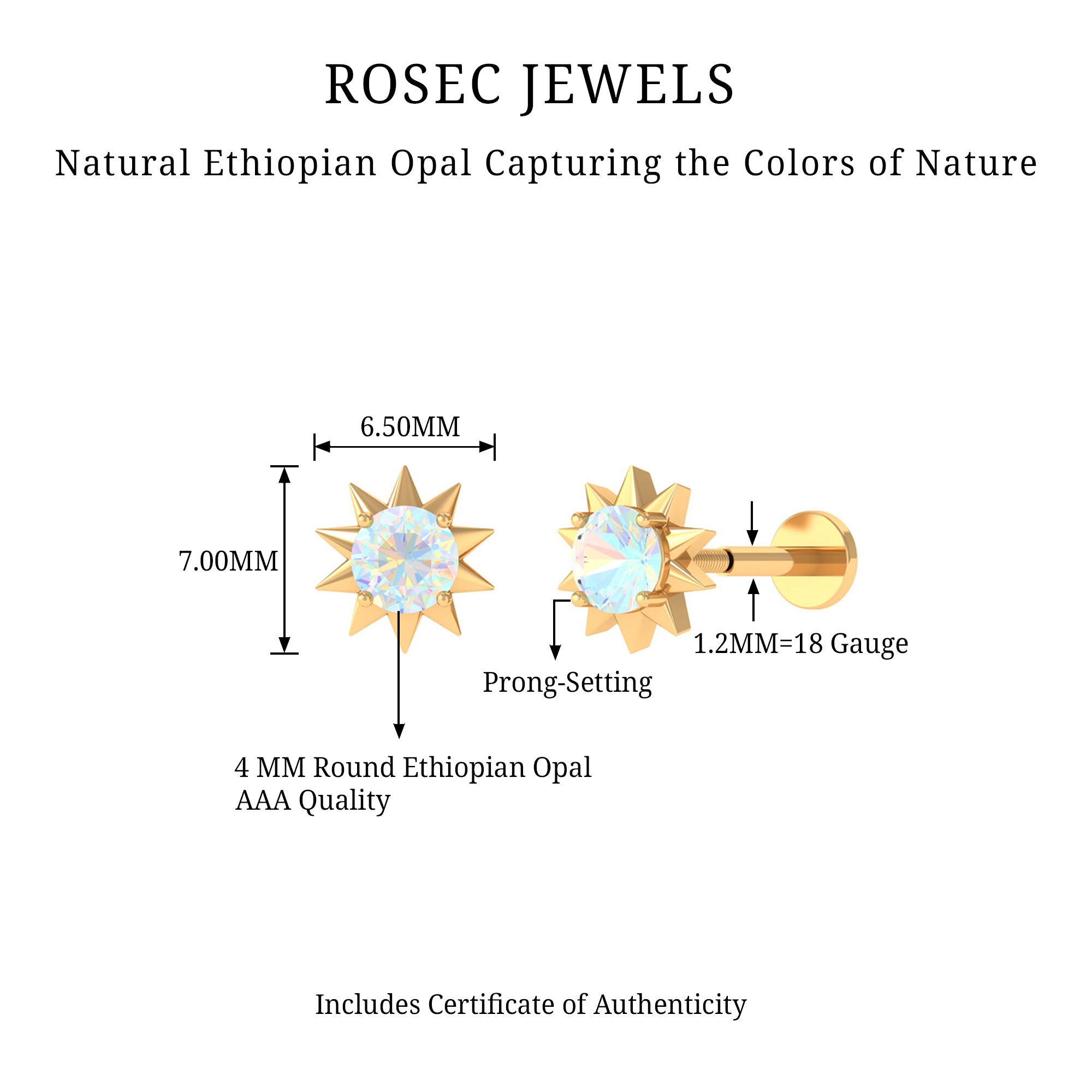 Rosec Jewels-Round Ethiopian Opal Sunburst Helix Earring