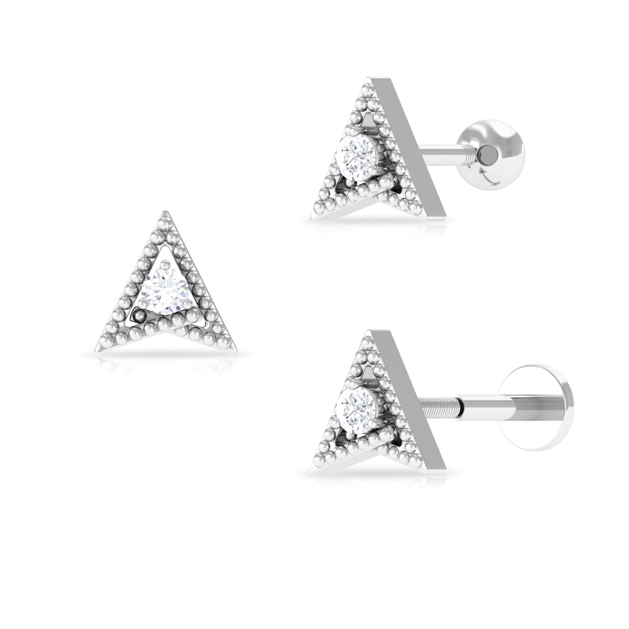 Rosec Jewels-Round Moissanite Gold Beaded Triangle Earring for Helix Piercing