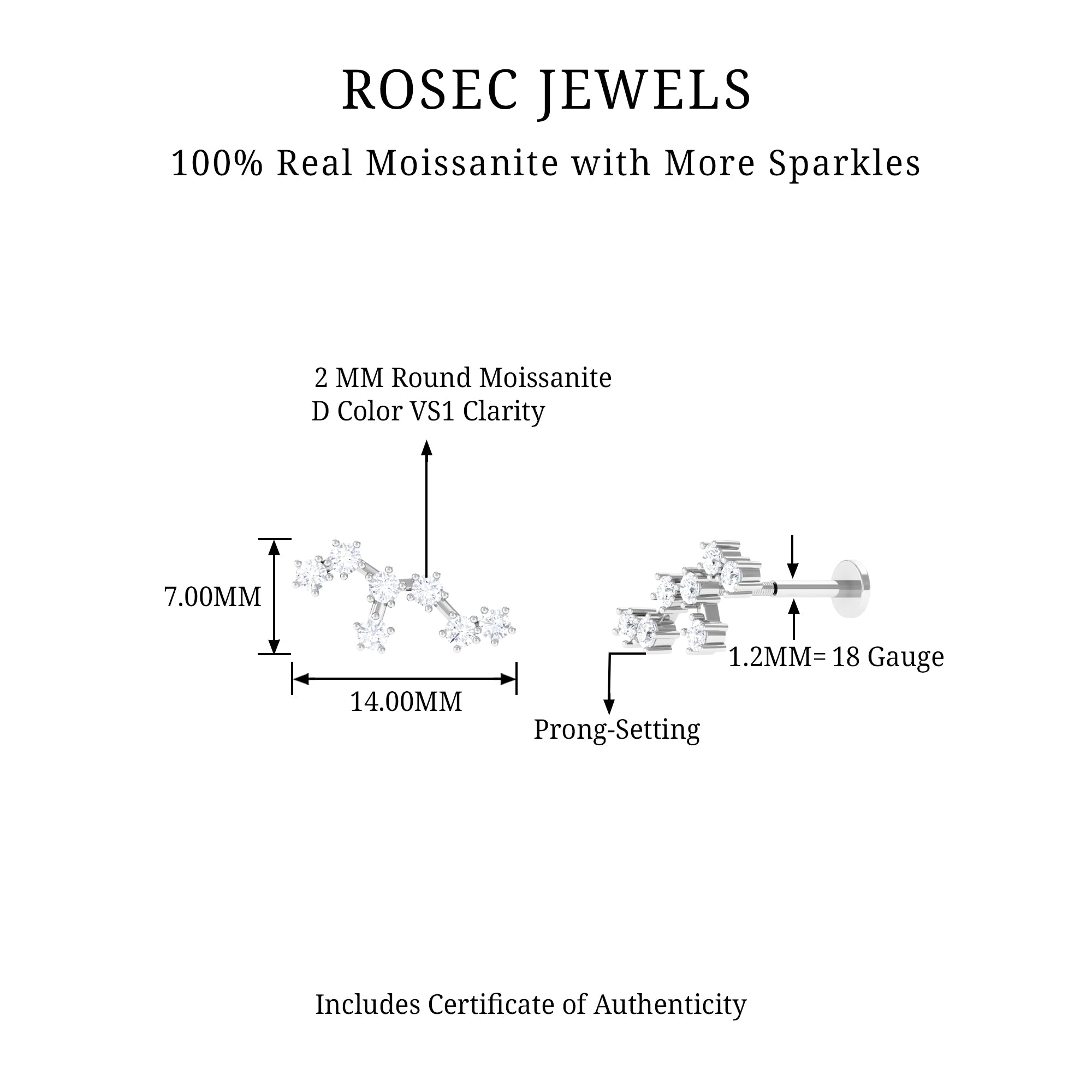 Rosec Jewels-Certified Moissanite Leo Zodiac Ear Climber Earring