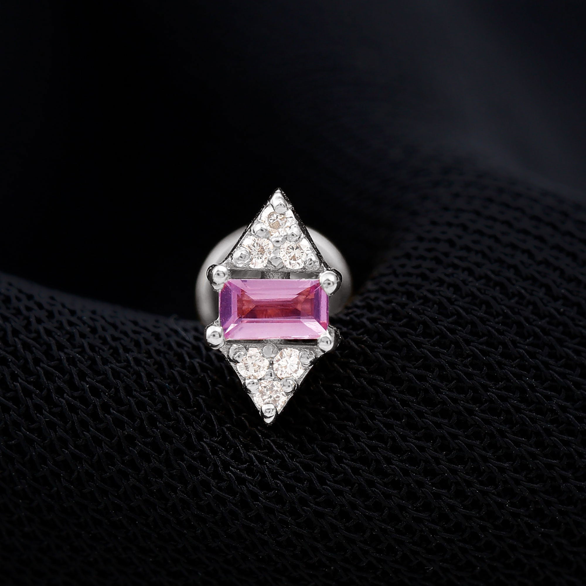 Rosec Jewels-Baguette Pink Sapphire and Moissanite Tragus Earring