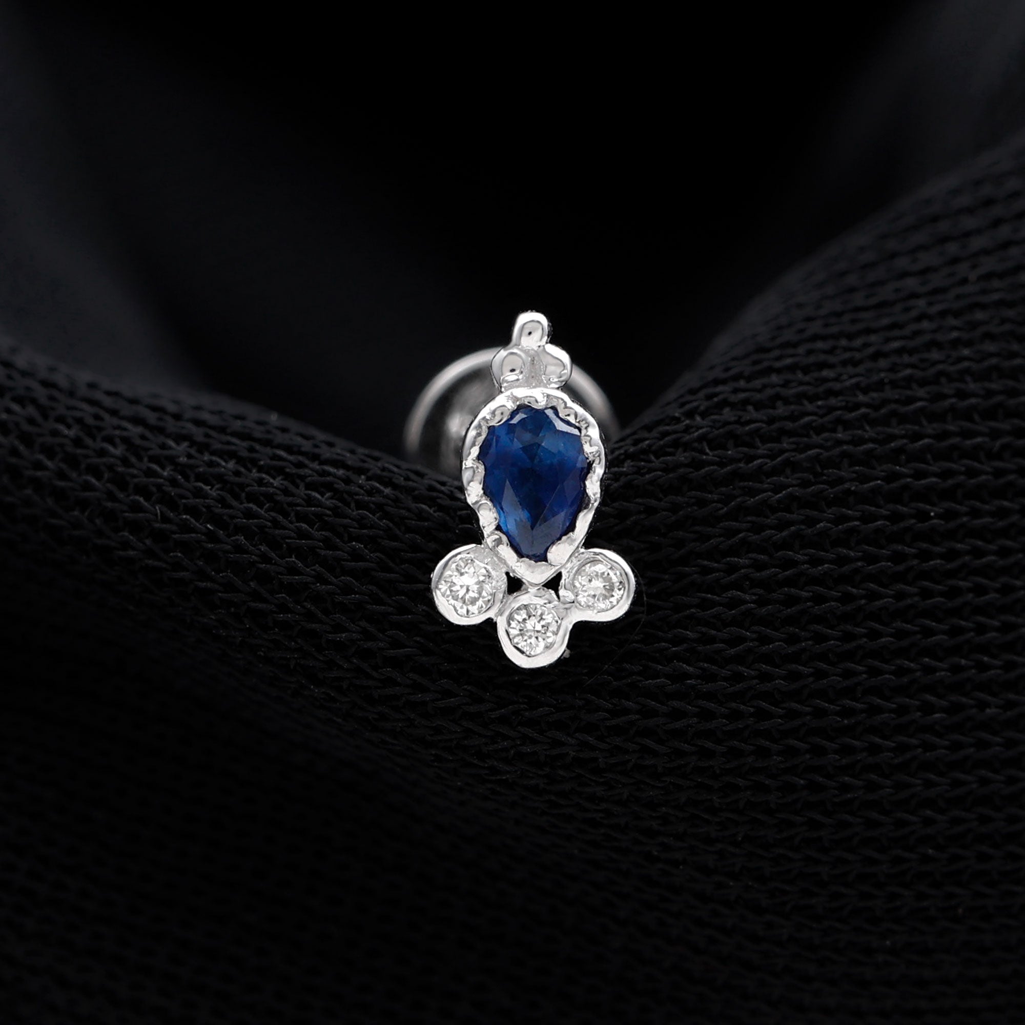 Rosec Jewels-Vintage Style Blue Sapphire and Moissanite Tragus Earring