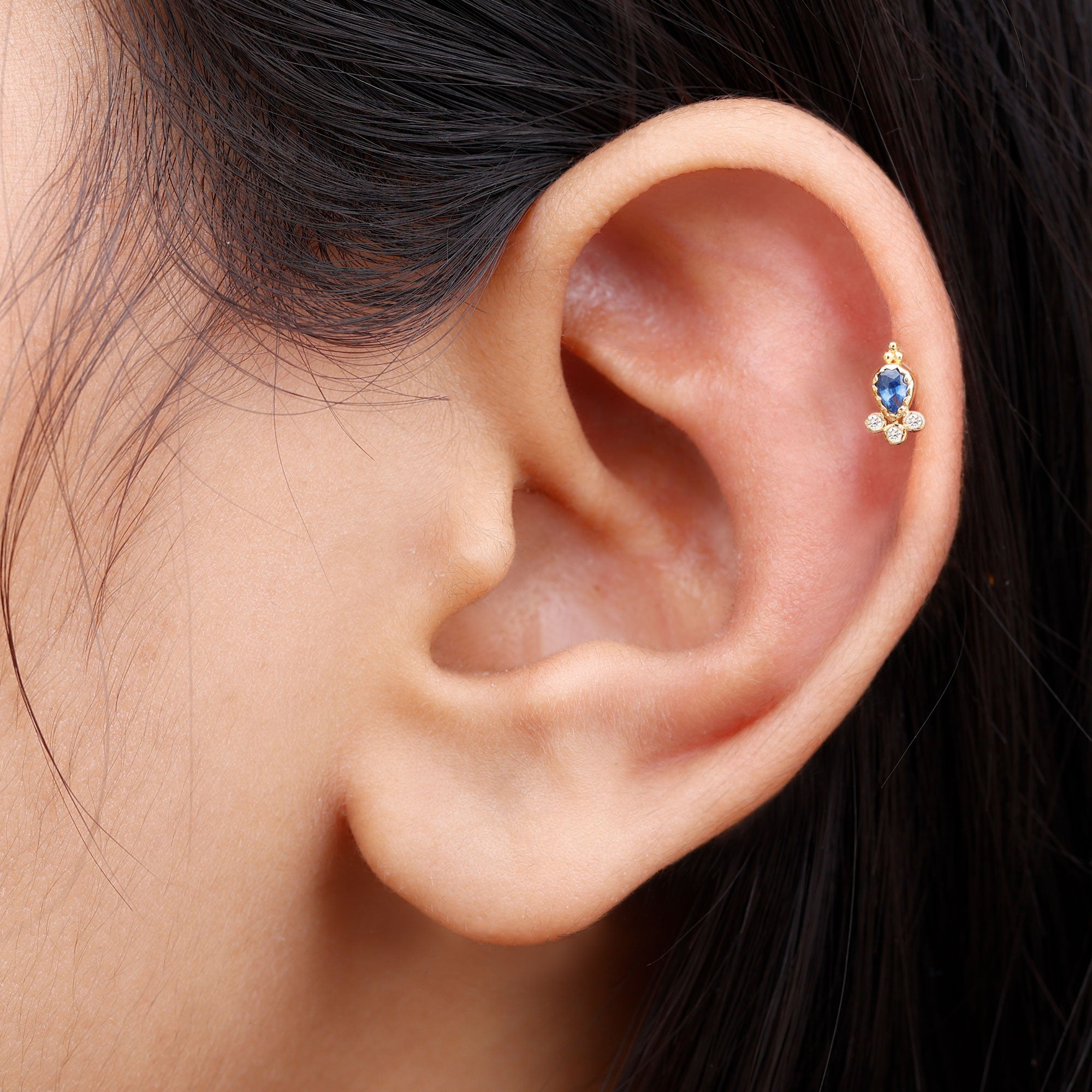 Rosec Jewels-Vintage Style Blue Sapphire and Moissanite Tragus Earring