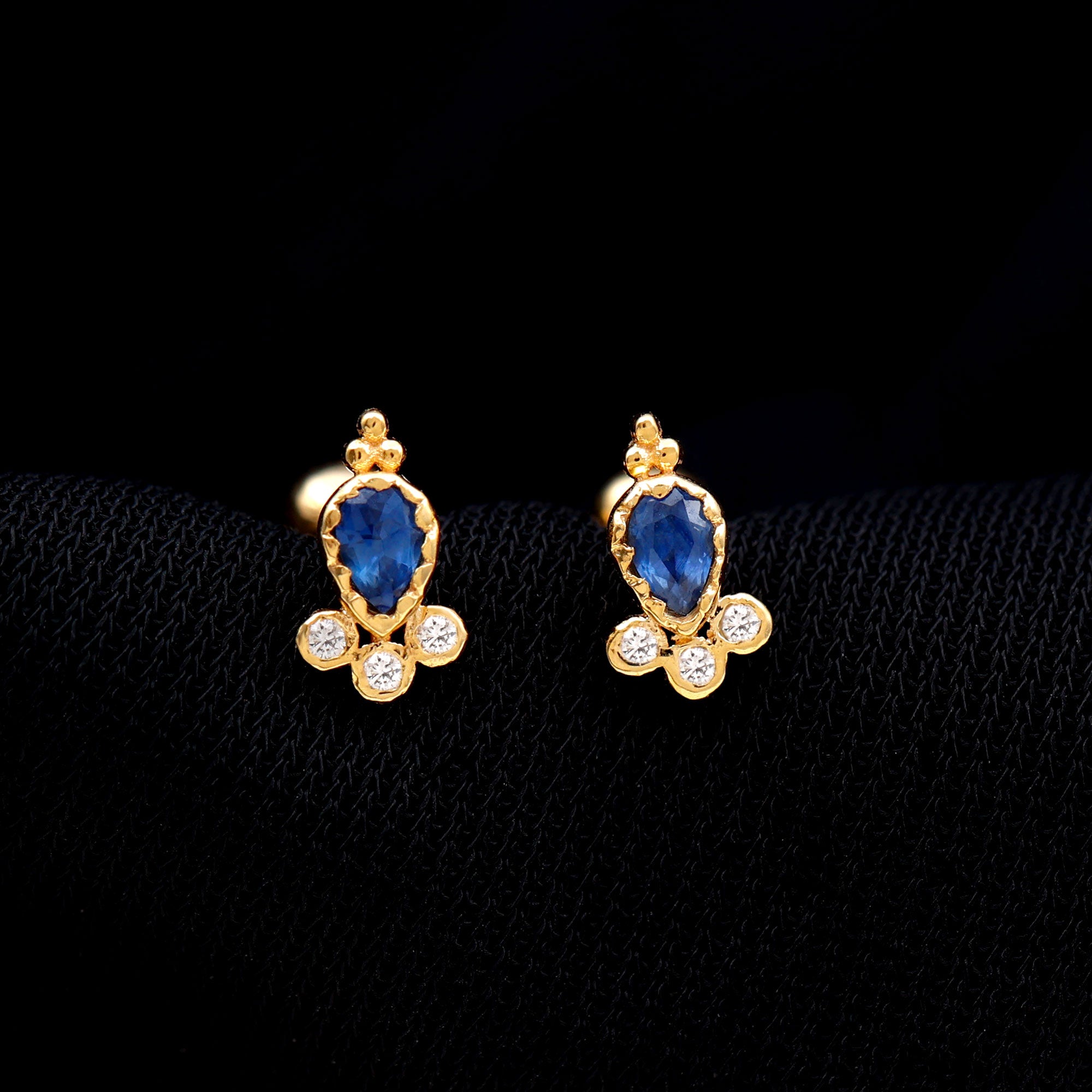 Rosec Jewels-Vintage Style Blue Sapphire and Moissanite Tragus Earring