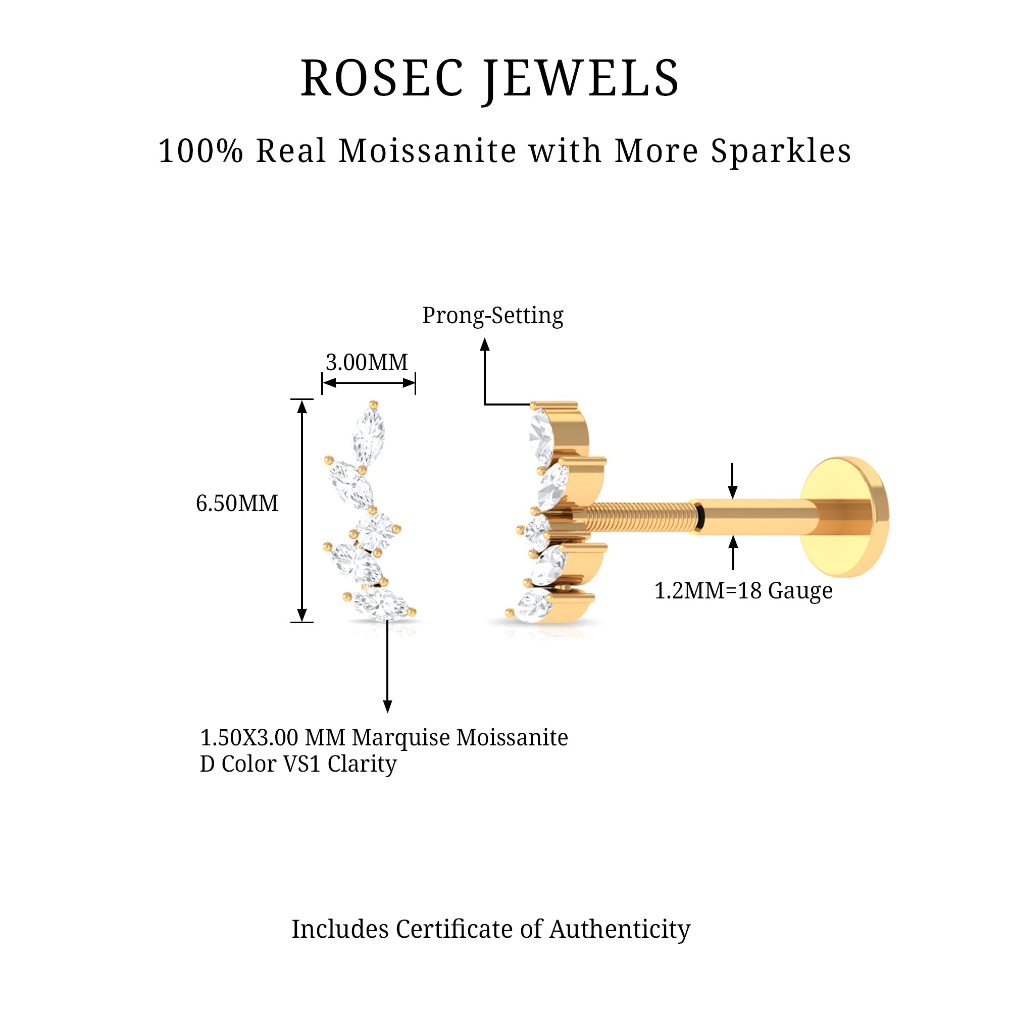 Rosec Jewels-Minimal Moissanite Cluster Helix Earring