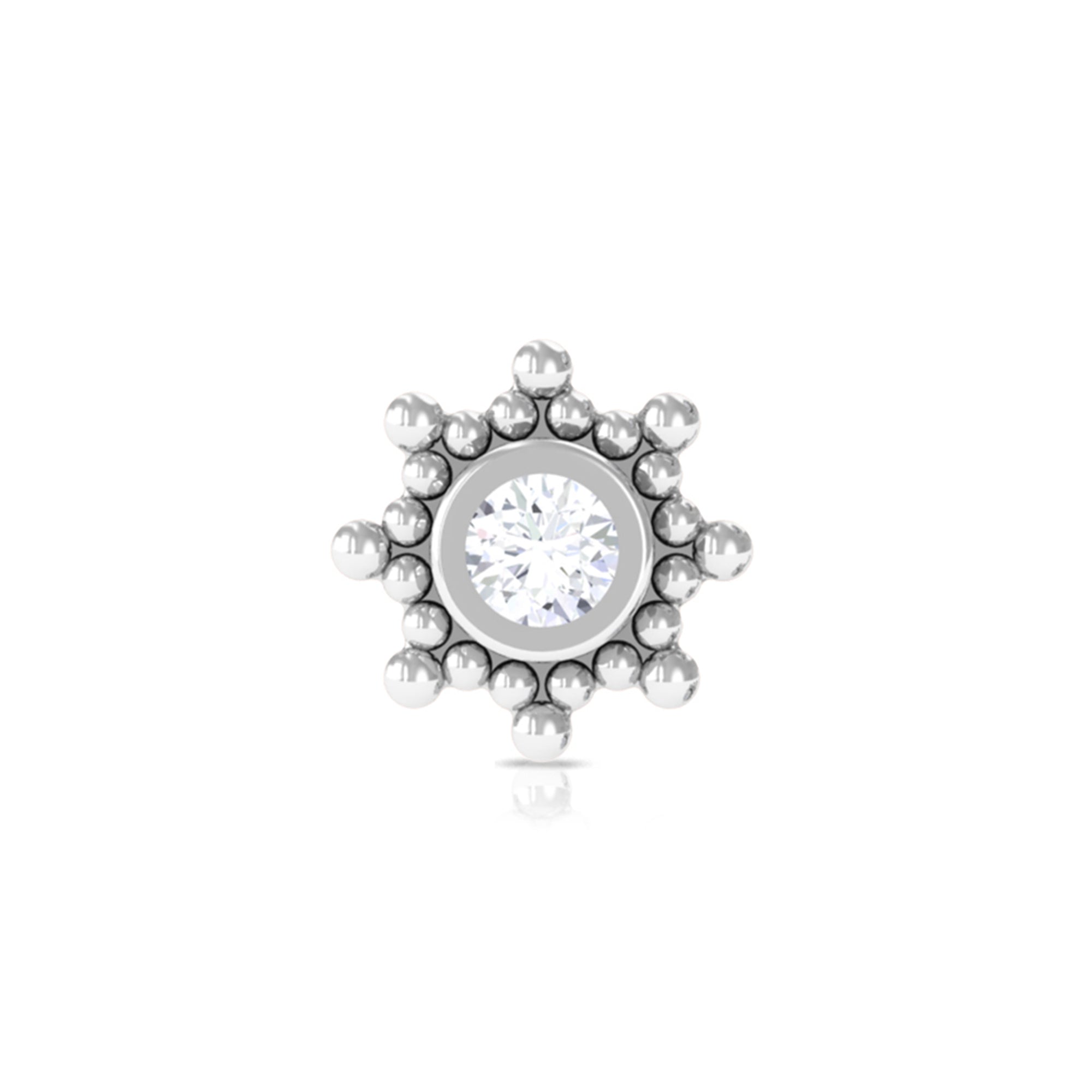 Rosec Jewels-Dainty Moissanite Solitaire Beaded Conch Earring in Bezel Setting