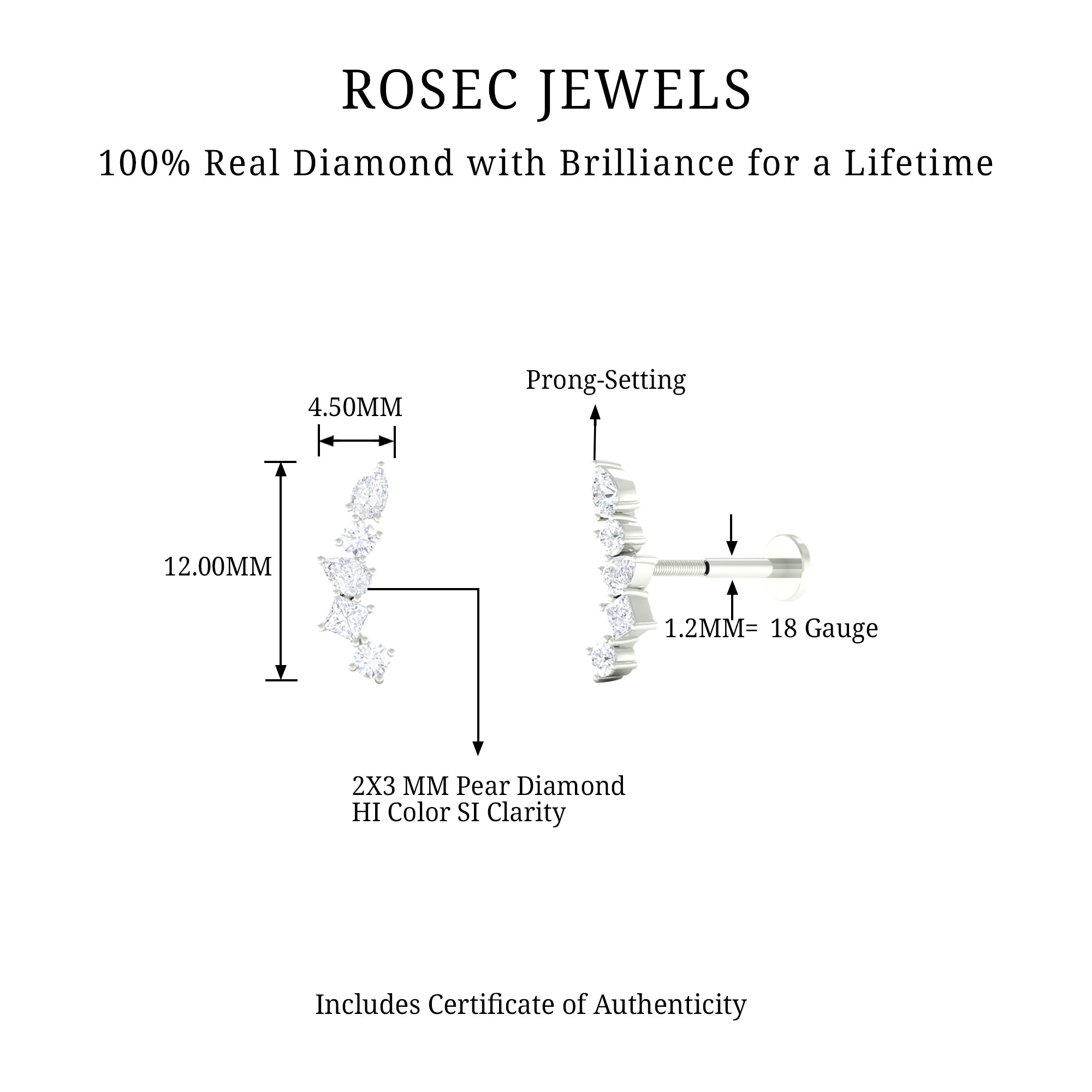 Rosec Jewels-Unique Diamond Crawler Earring for Helix Piercing