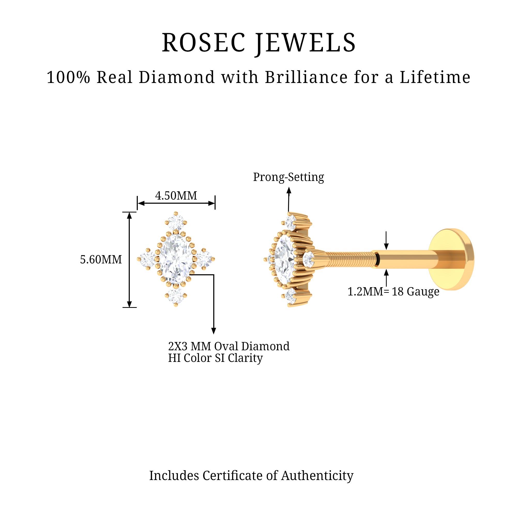 Rosec Jewels-Natural Oval Shape Diamond Unique Cartilage Earring