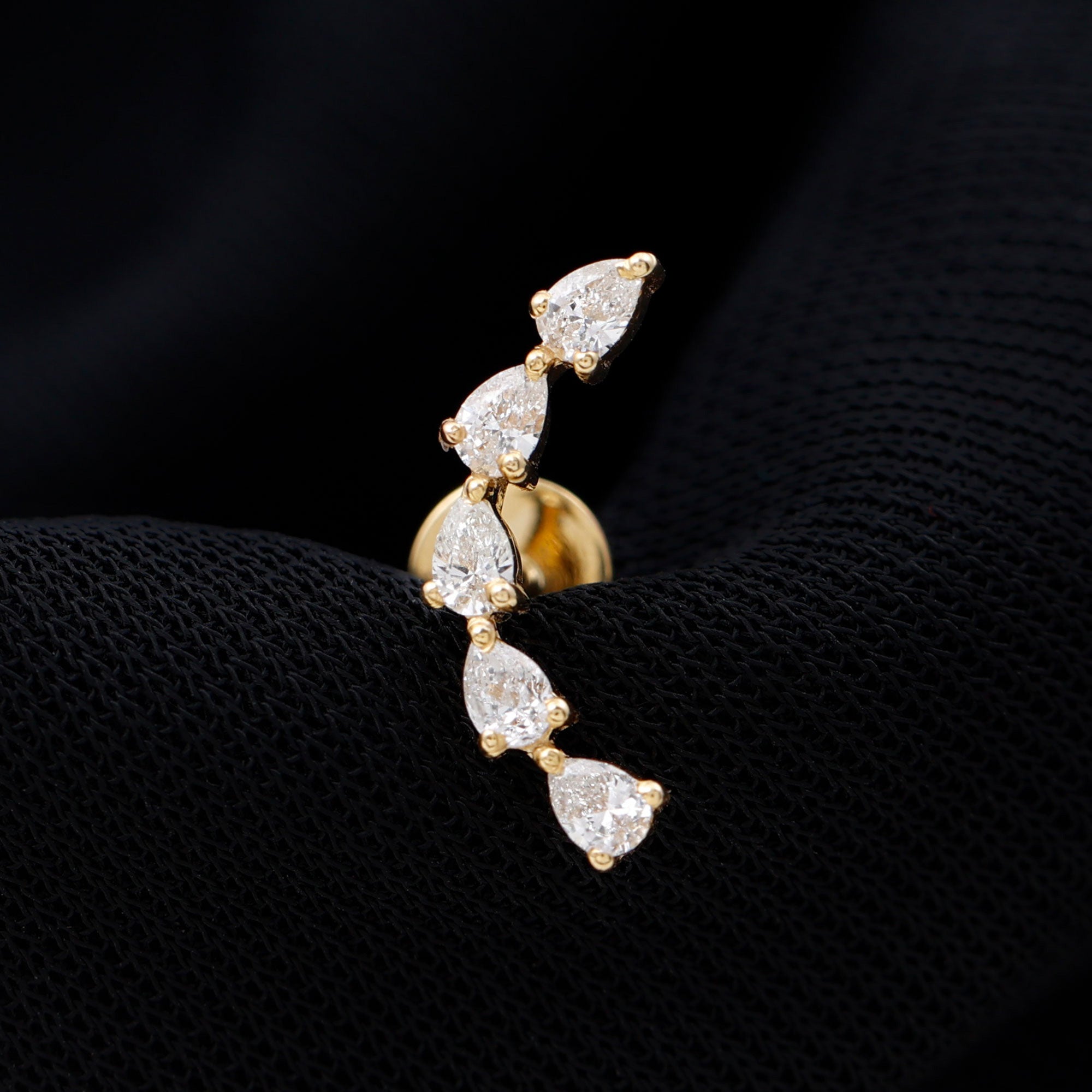 Rosec Jewels-Pear Shape Diamond Crawler Earring for Cartilage Piercing