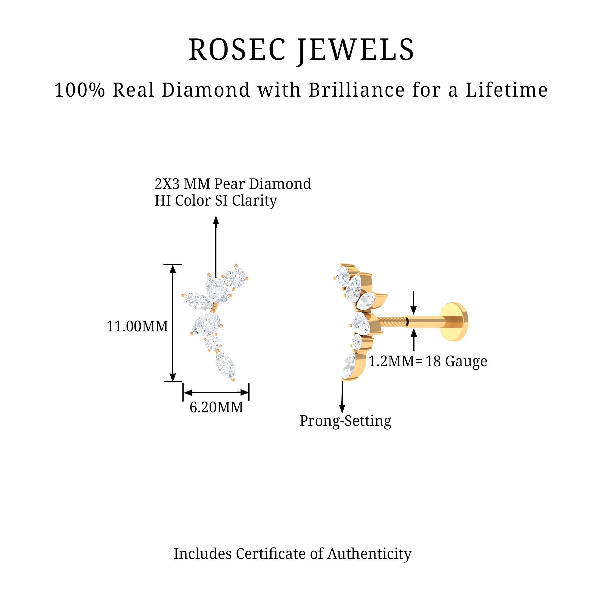 Rosec Jewels-Unique Diamond Ear Crawler Earring for Helix Piercing