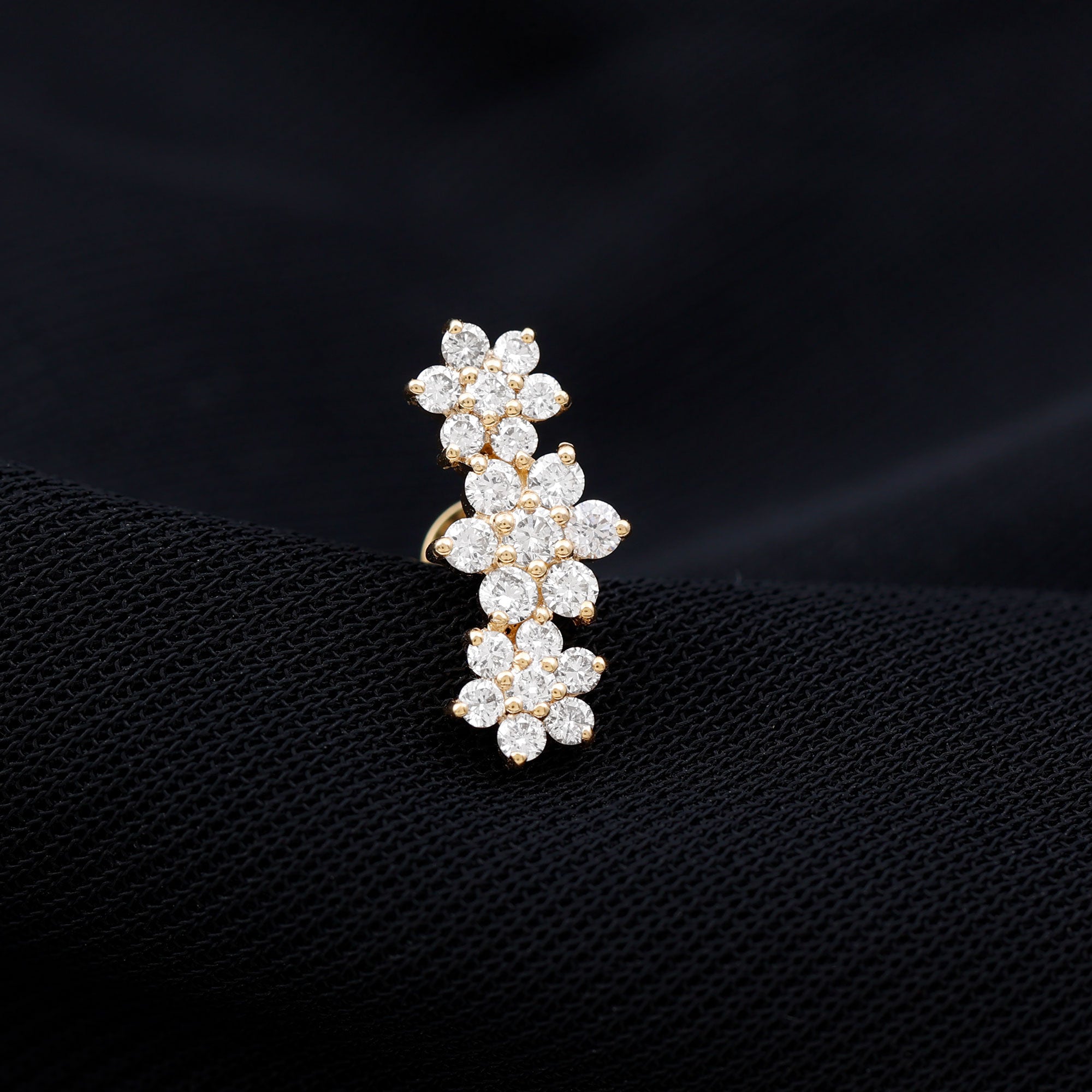 Rosec Jewels-Natural Diamond Flower Crawler Cartilage Earring