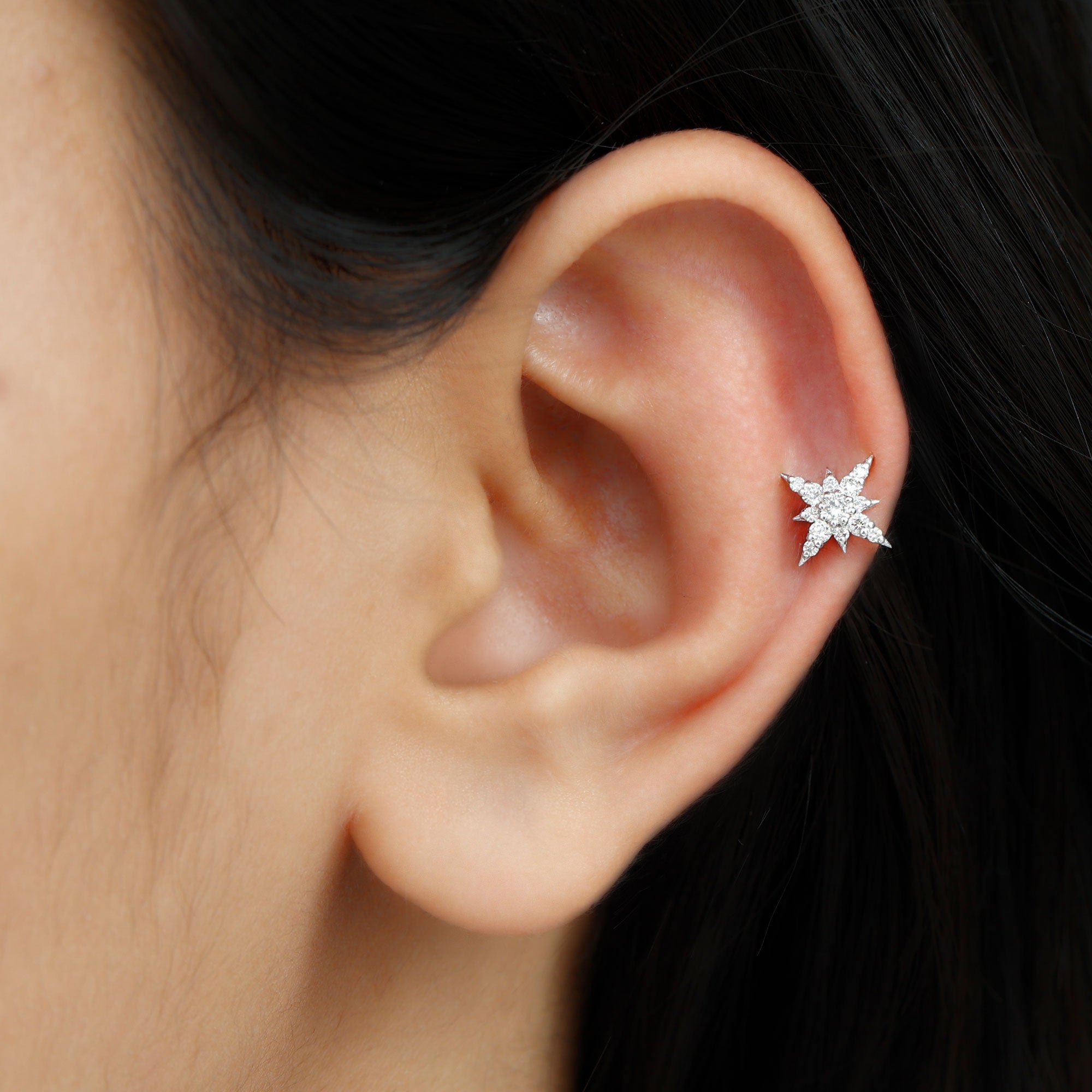 Rosec Jewels-Sparkling Diamond Starburst Earring for Cartilage Piercing