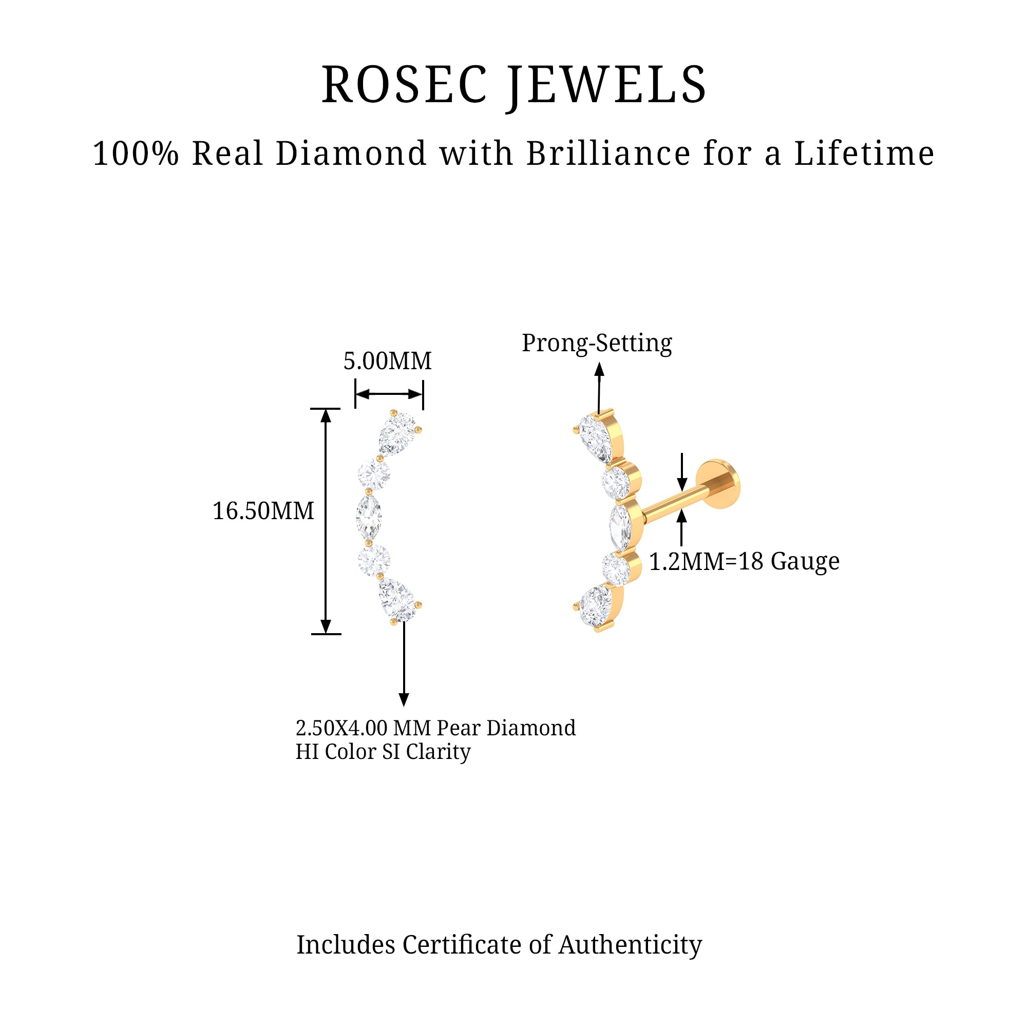 Rosec Jewels-Simple Diamond Curved Crawler Earring for Helix Piercing