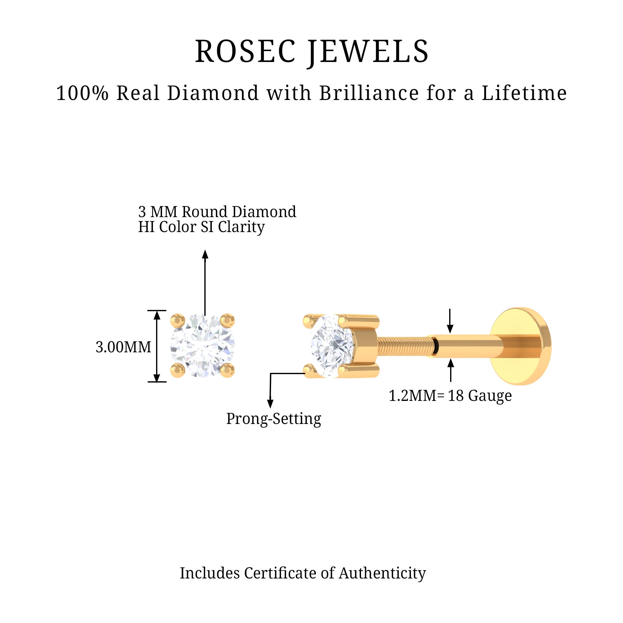 Rosec Jewels-Minimalist Diamond Solitaire Tragus Earring