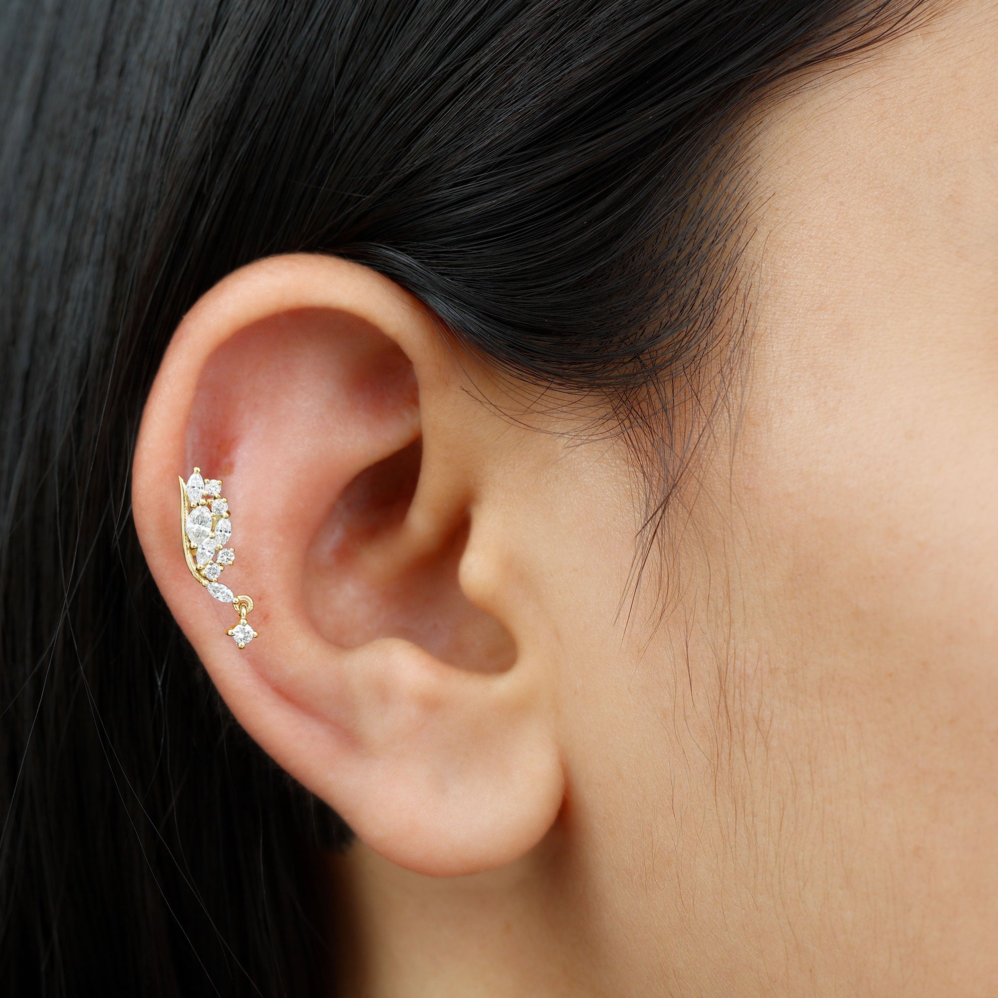 Rosec Jewels-Natural Diamond Wing Helix Drop Earring with Flat Back