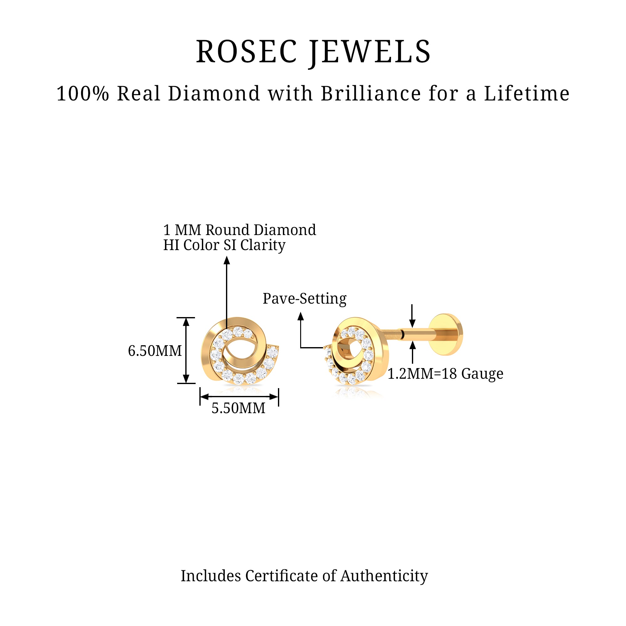 Rosec Jewels-Simple Diamond Spiral Cartilage Earring