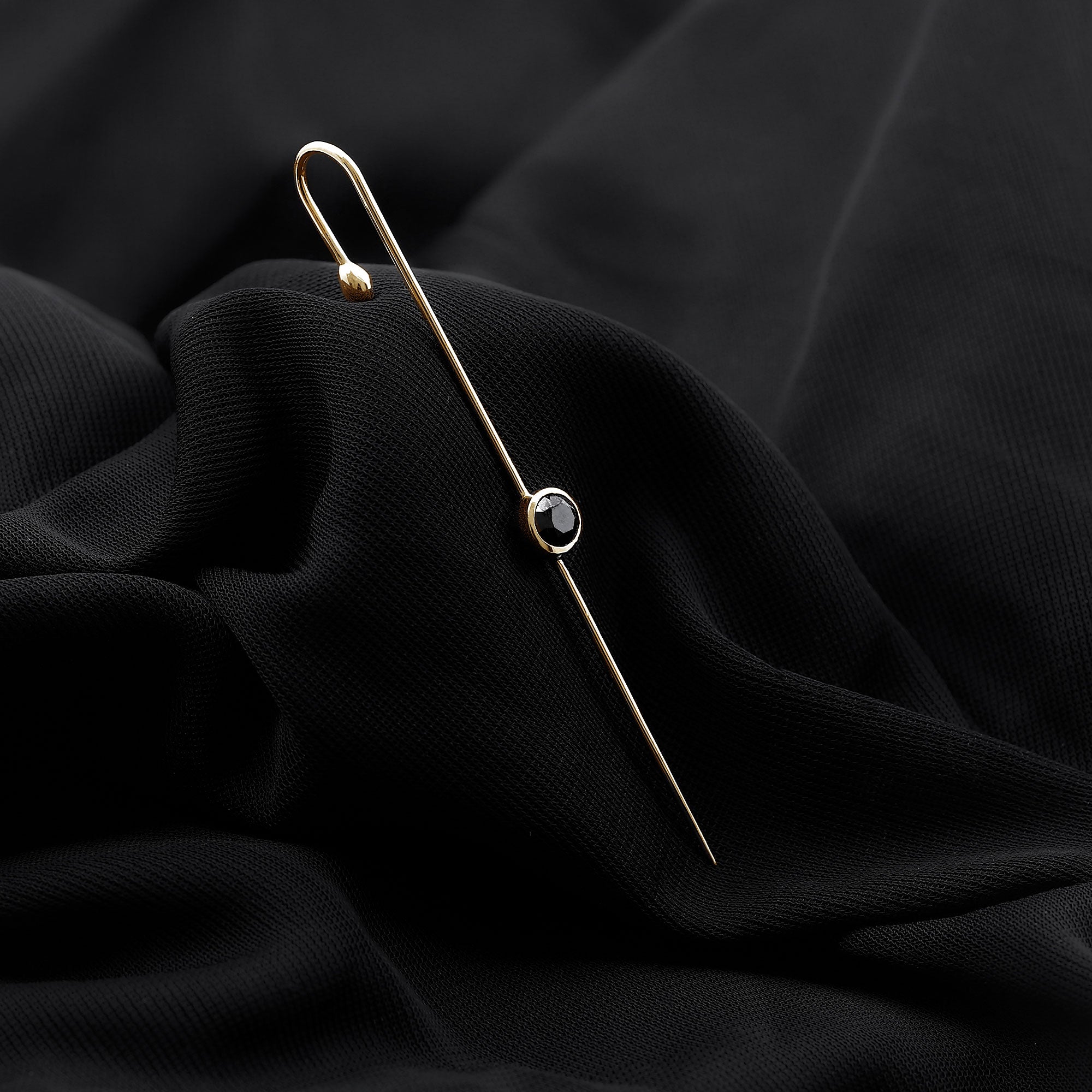 Rosec Jewels-Simple Black Onyx Ear Pin Earring in Bezel Setting