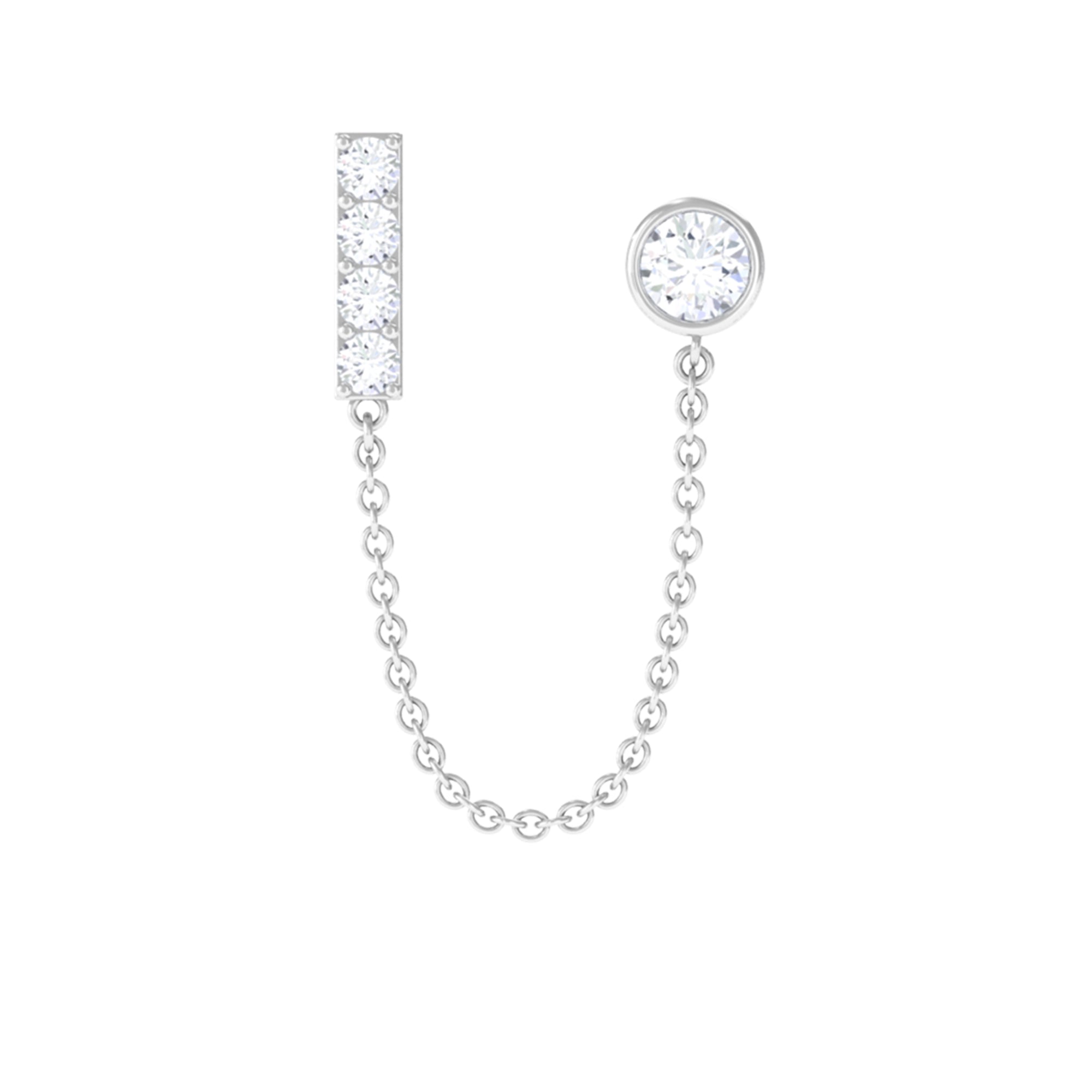 Rosec Jewels-Round Moissanite Bar Chain Earring for Double Piercing