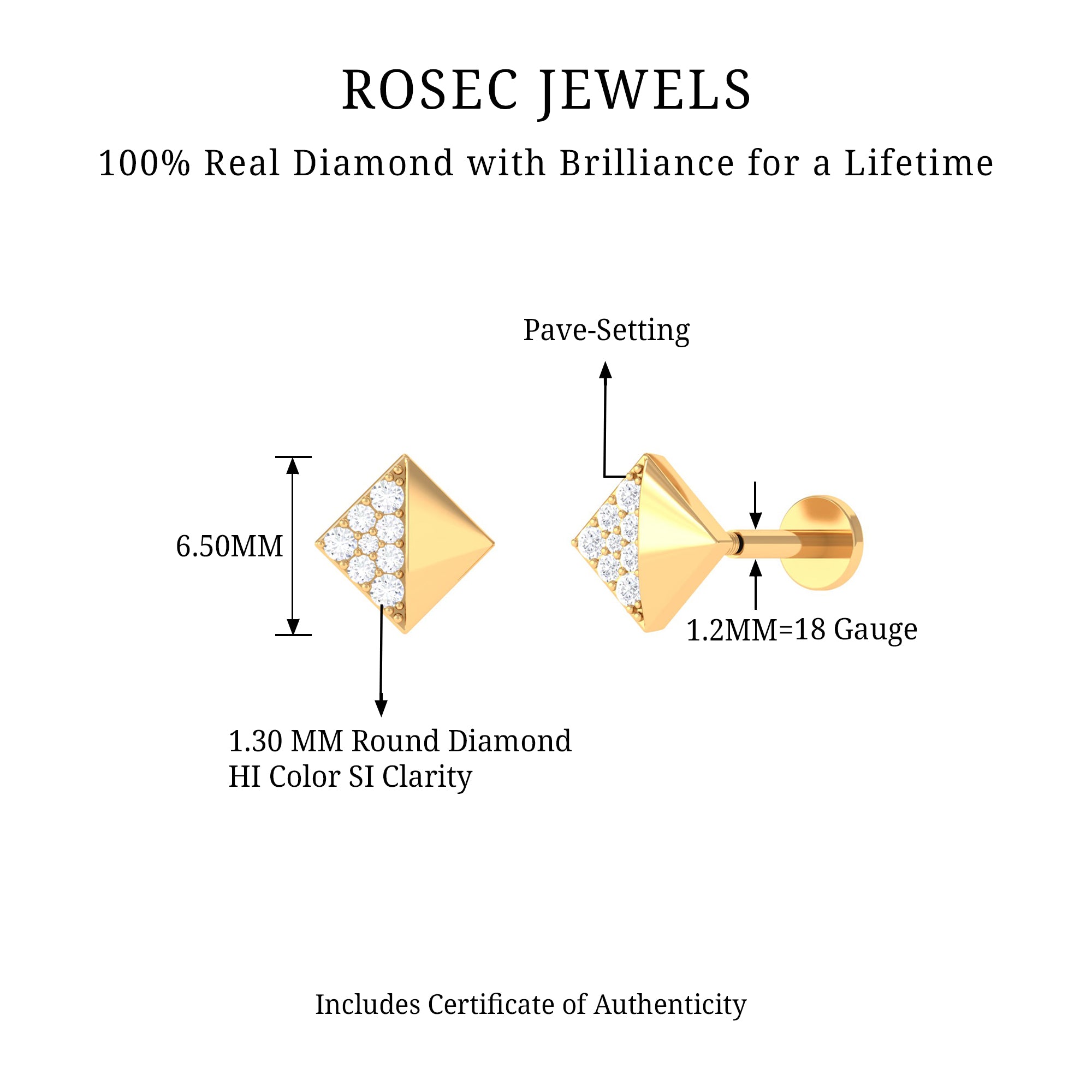 Rosec Jewels-Real Diamond Square Earring for Cartilage Piercing