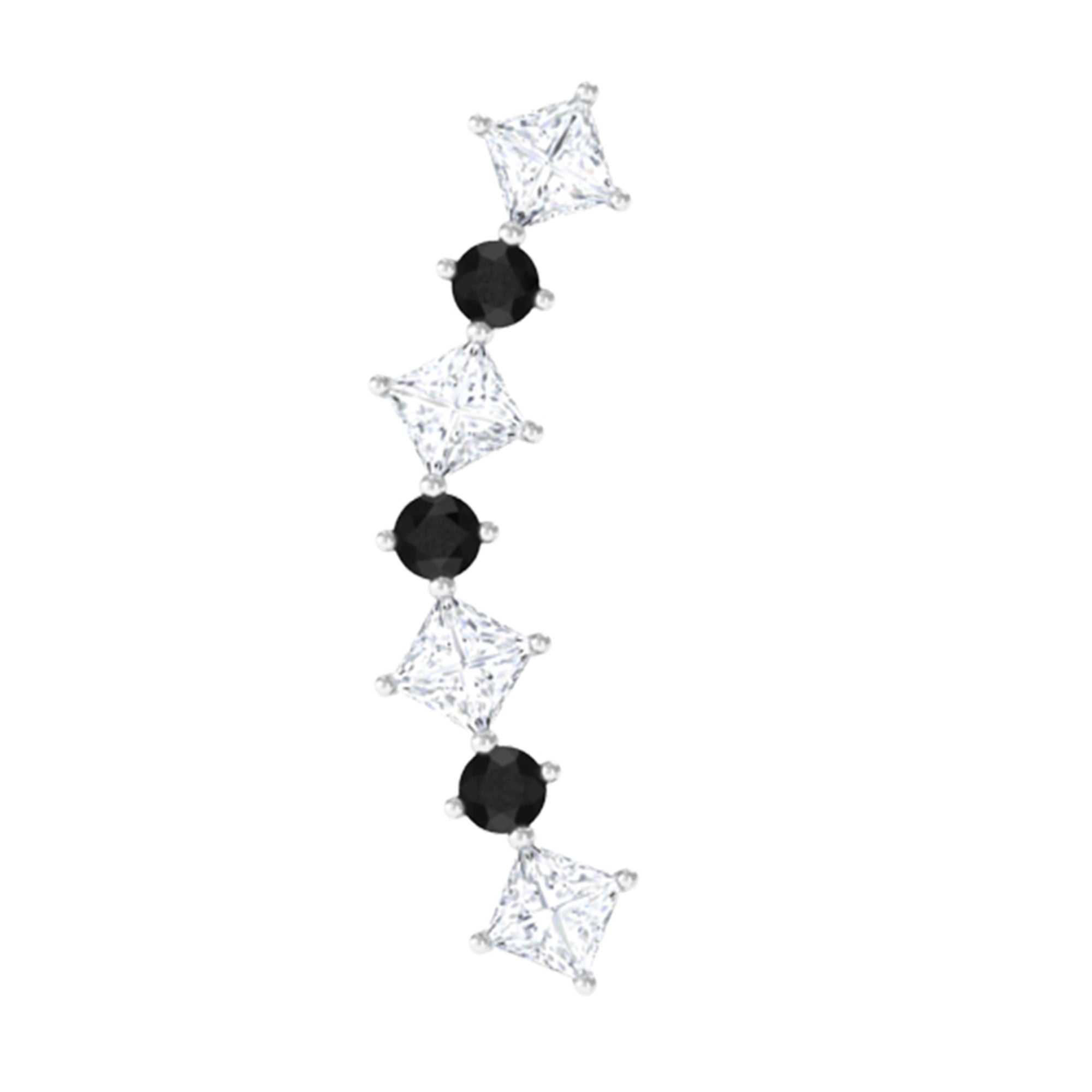 Rosec Jewels-Natural Black Diamond and Moissanite Ear Climber Earring