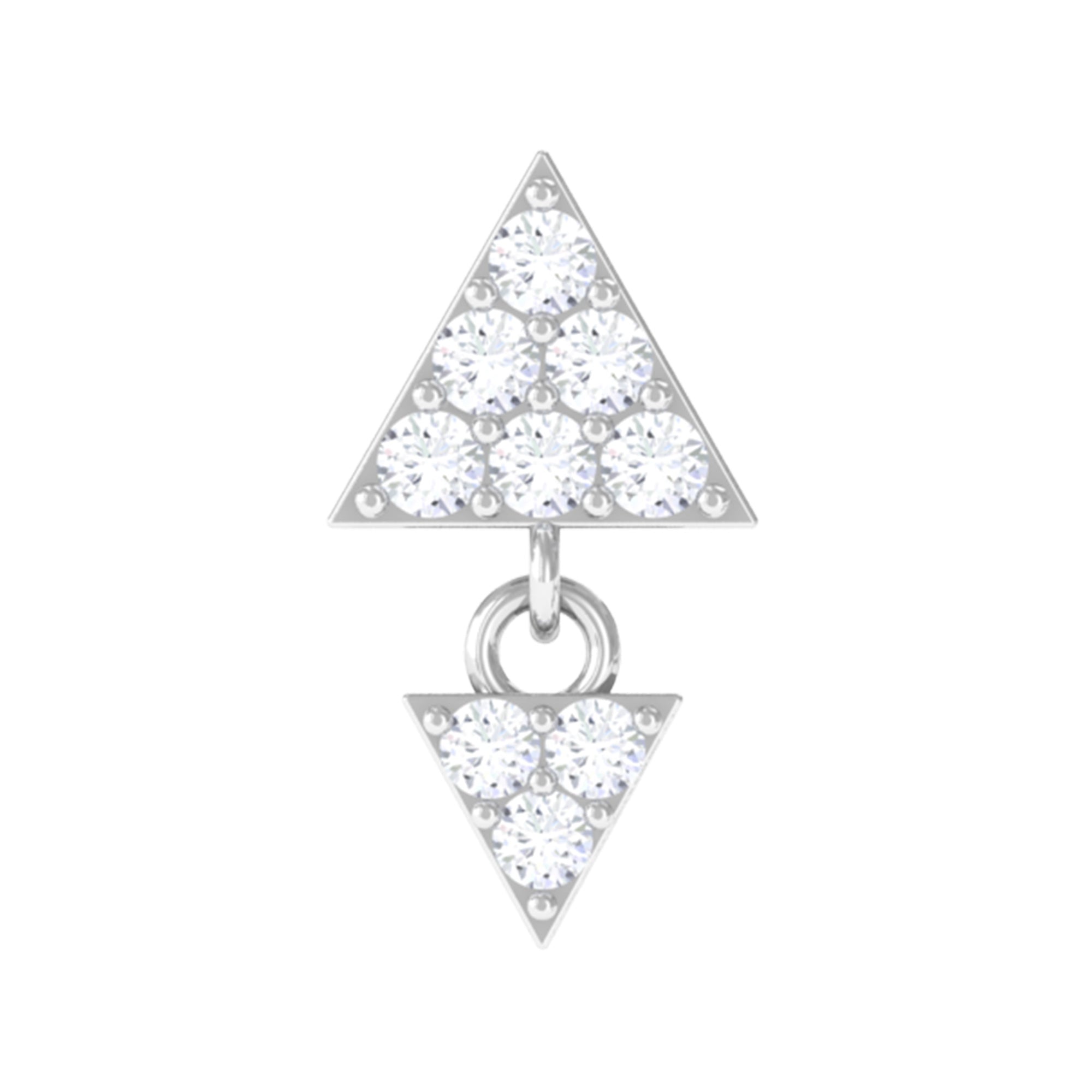 Rosec Jewels-Round Moissanite Triangle Helix Drop Earring in Pave Setting