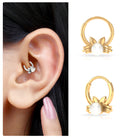 Rosec Jewels-Real Freshwater Pearl Cat Daith Hoop Earring in Gold