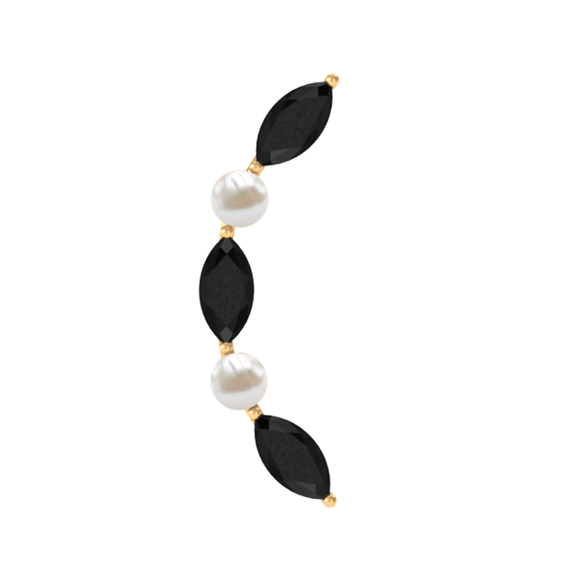 Rosec Jewels-Black Onyx and Freshwater Pearl Ear Crawler Earring for Helix Piercing