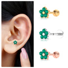 Rosec Jewels-Natural Green Emerald Gold Flower Conch Earring