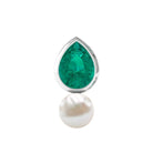 Rosec Jewels-Pear Cut Green Emerald and Freshwater Pearl Tragus Earring