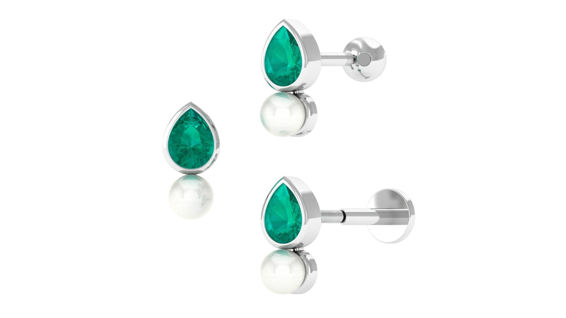 Rosec Jewels-Pear Cut Green Emerald and Freshwater Pearl Tragus Earring