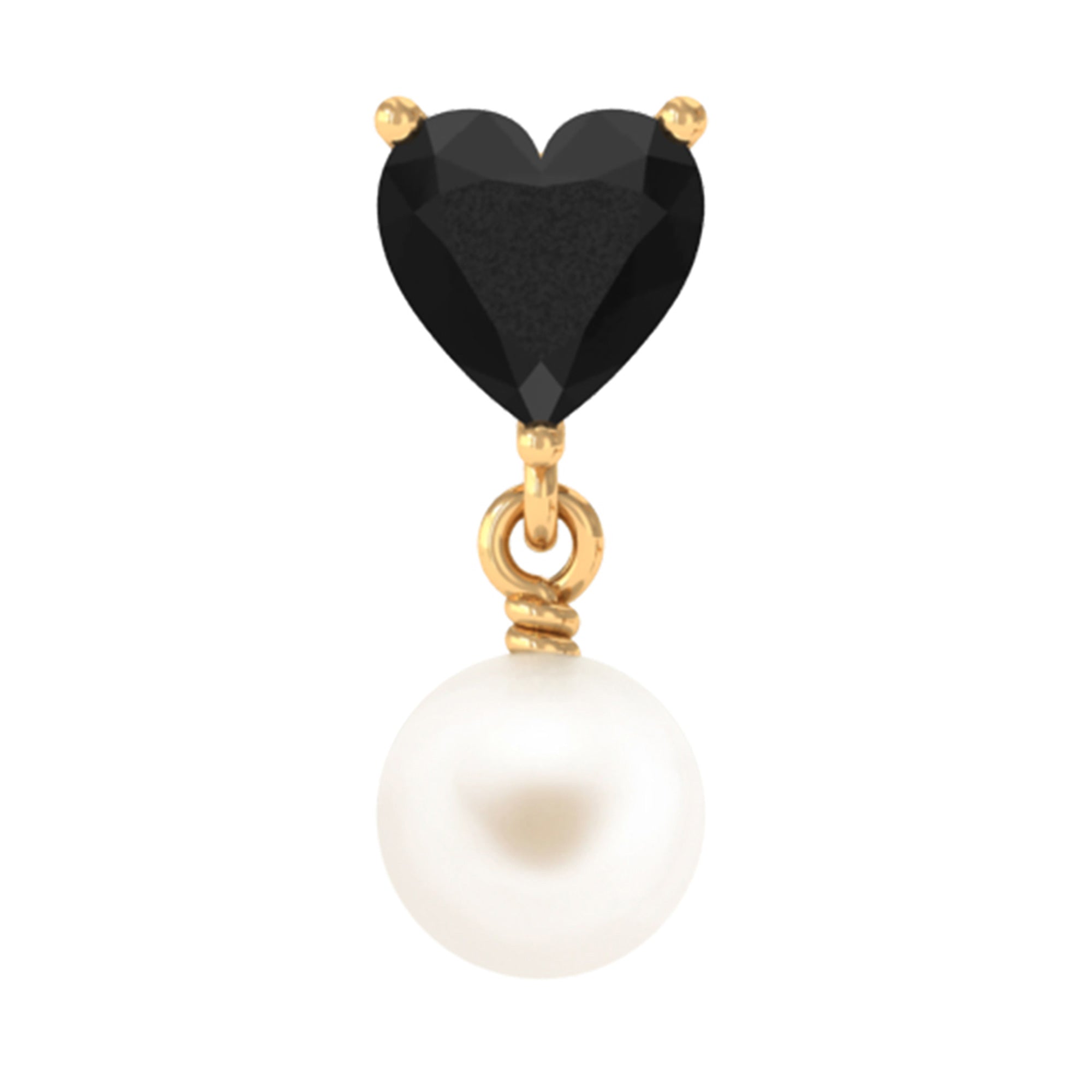 Rosec Jewels-Heart Shape Black Onyx and Freshwater Pearl Helix Drop Earring